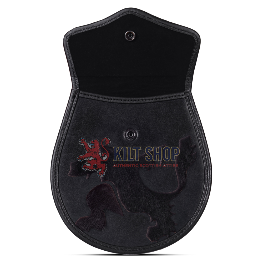 Rampant Lion Theme Black Leather Day Sporran