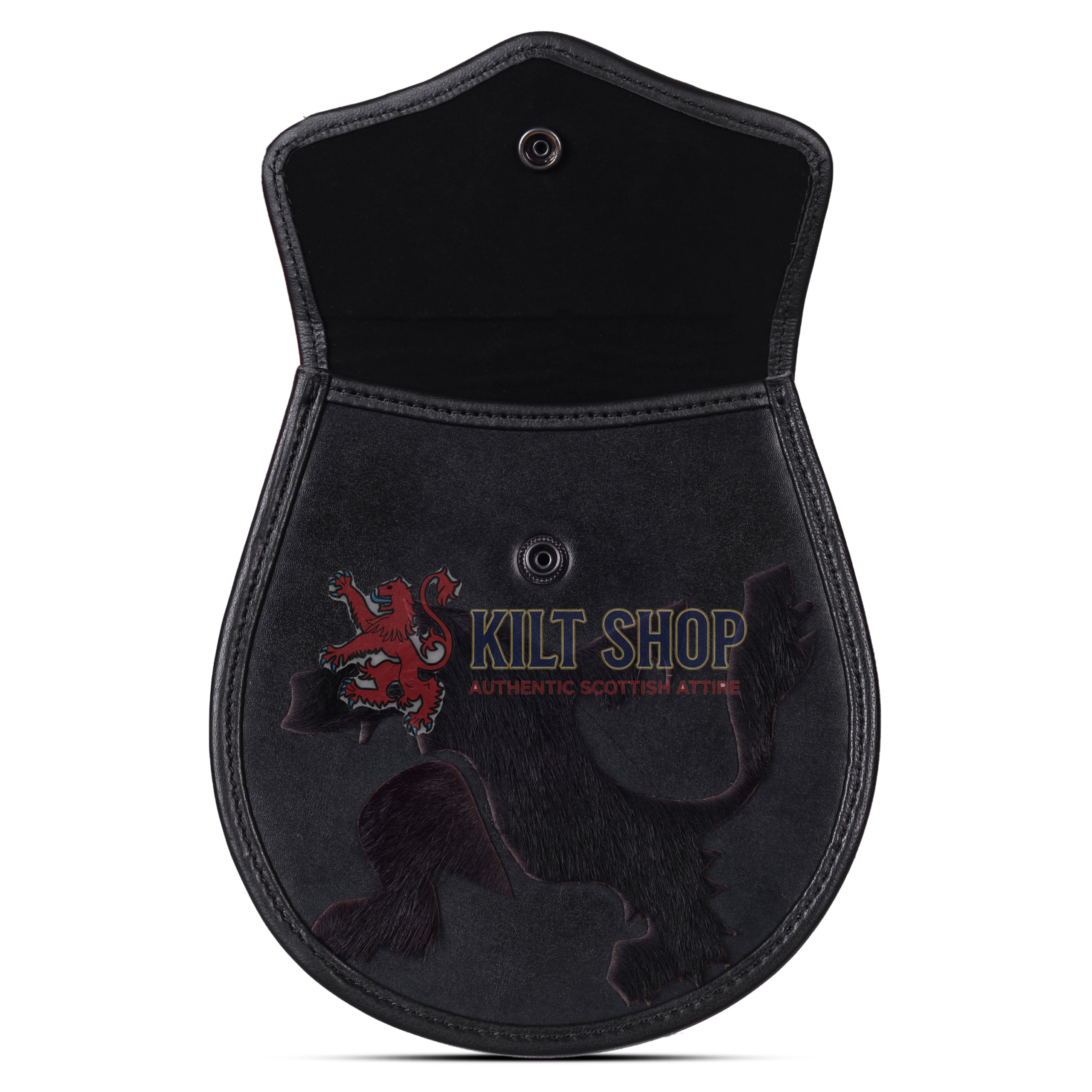 Rampant Lion Theme Black Leather Day Sporran