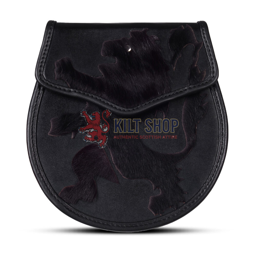 Rampant Lion Theme Black Leather Day Sporran