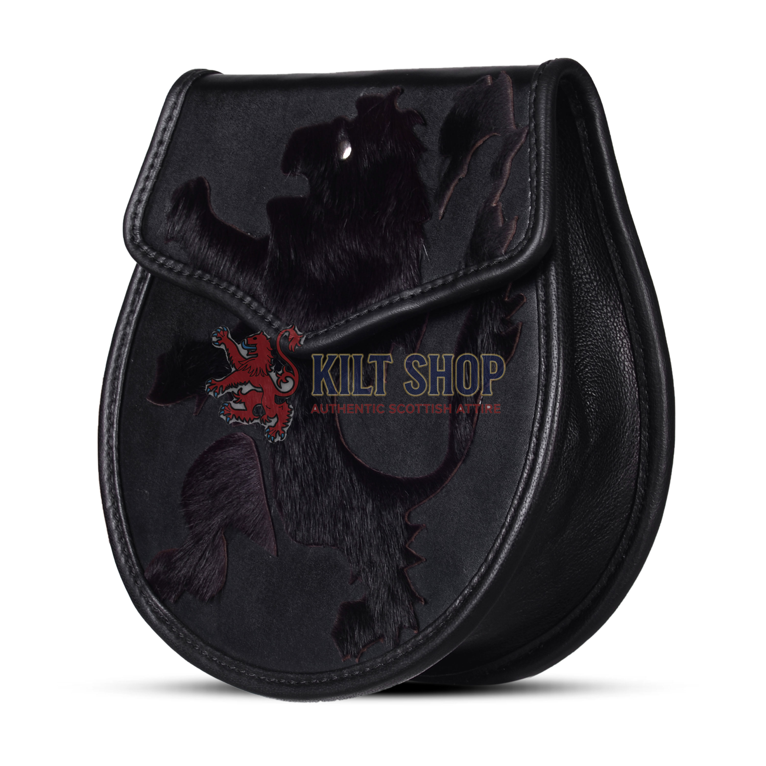 Rampant Lion Theme Black Leather Day Sporran - Image 3