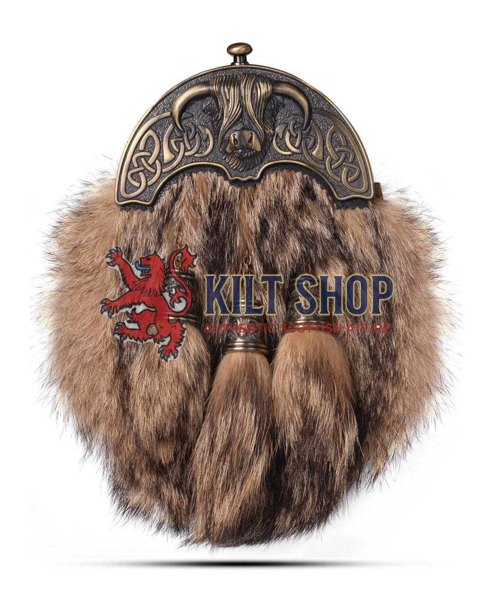 Brass Highland Cow Coyote Fur Full Dress Sporran