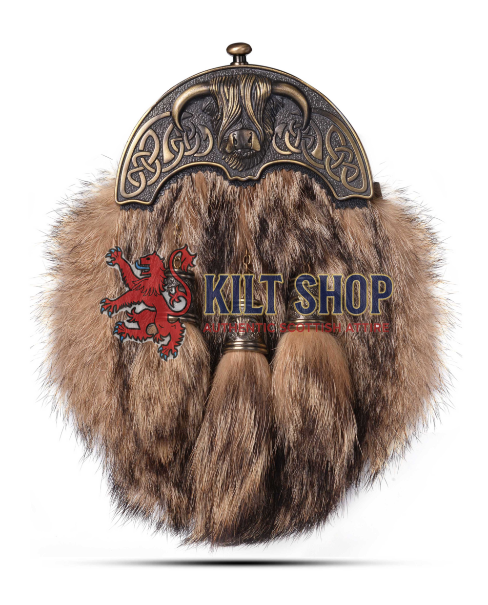 Brass Highland Cow Coyote Fur Full Dress Sporran