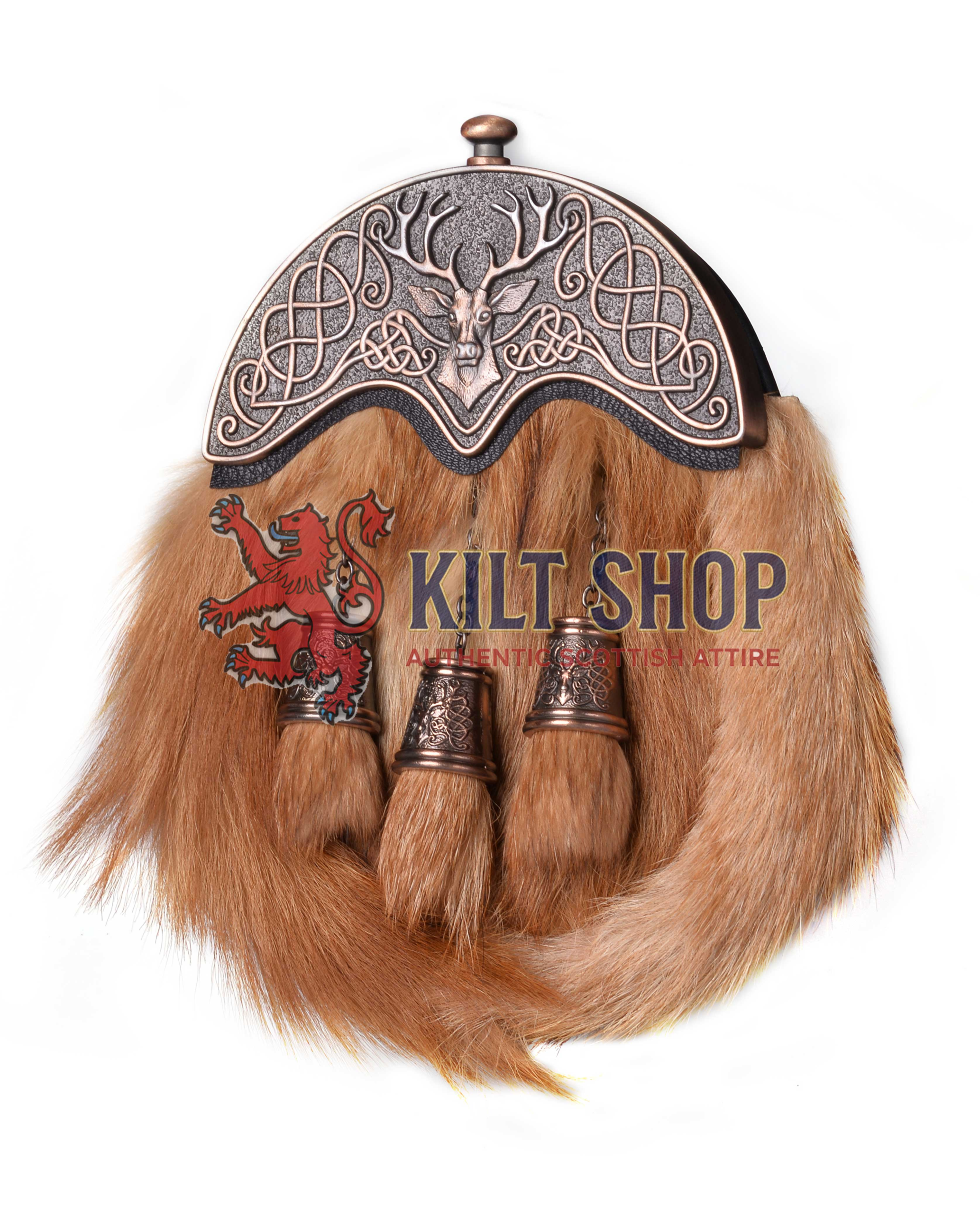Bronze Stag Head Red Fox Fur Full Dress Sporran - Image 2