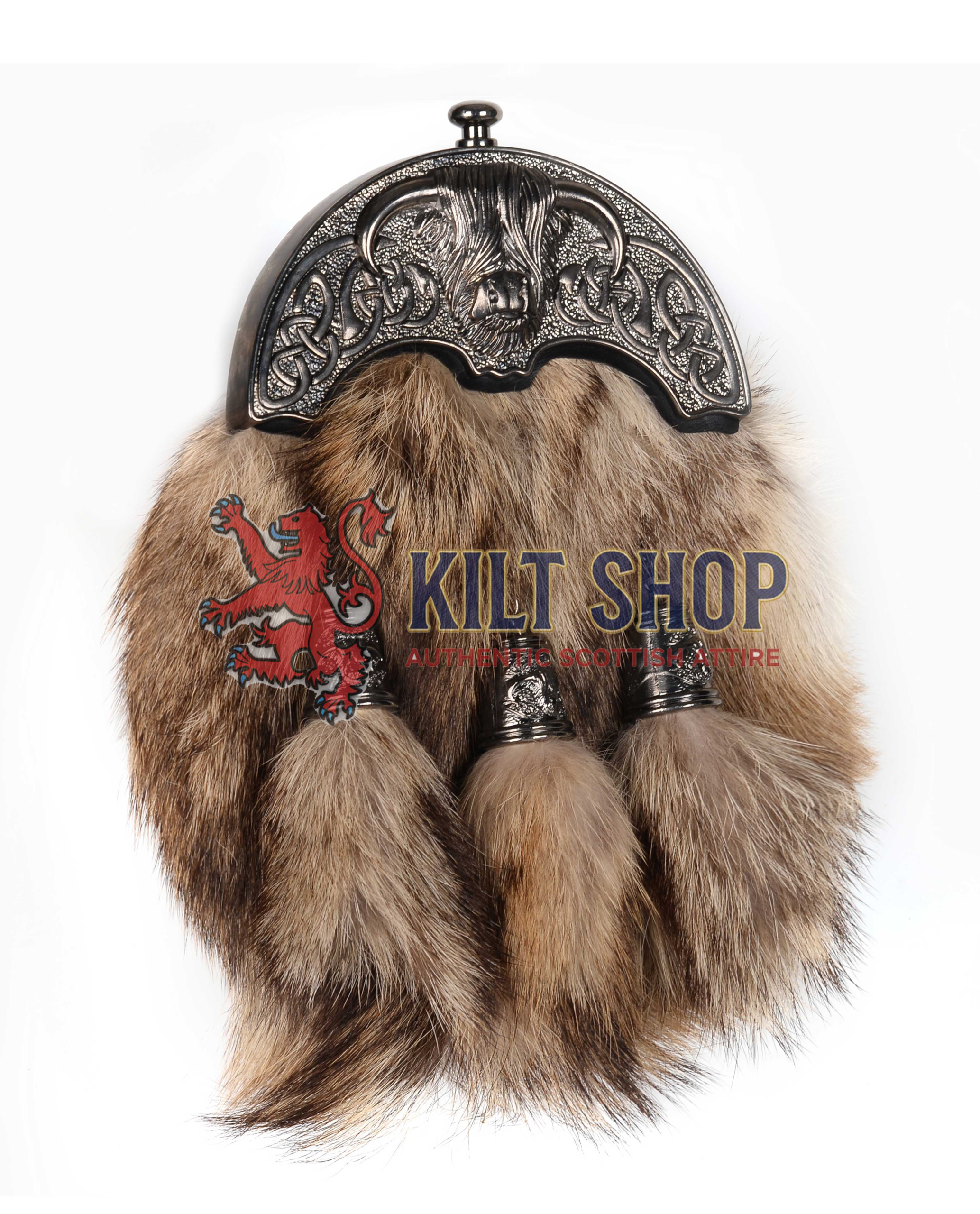 Nickle Brushed Highland Cow Coyote Fur Full Dress Sporran - Image 4