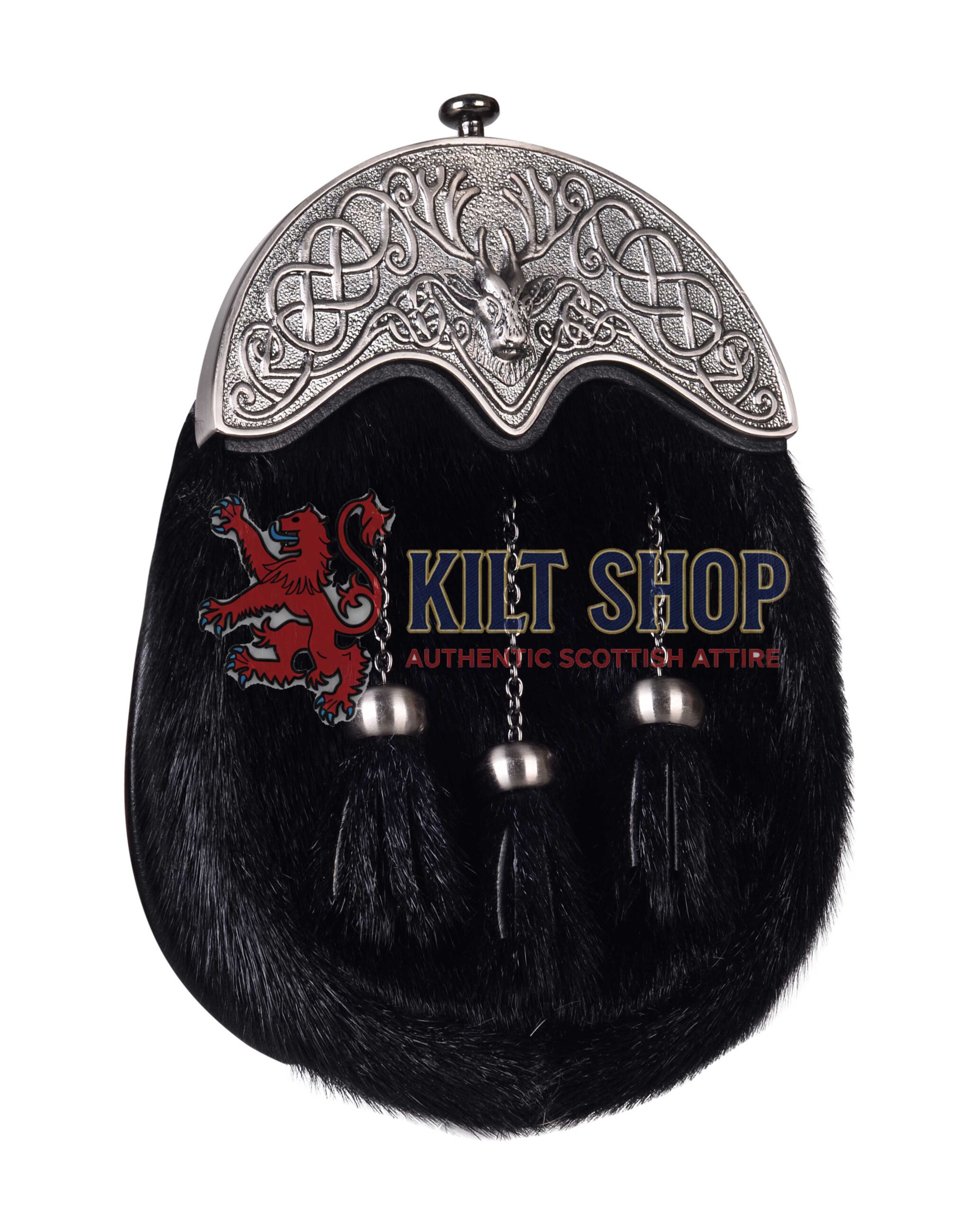 Nickle Brushed Stag Head Black Seal Fur Full Dress Sporran - Image 3