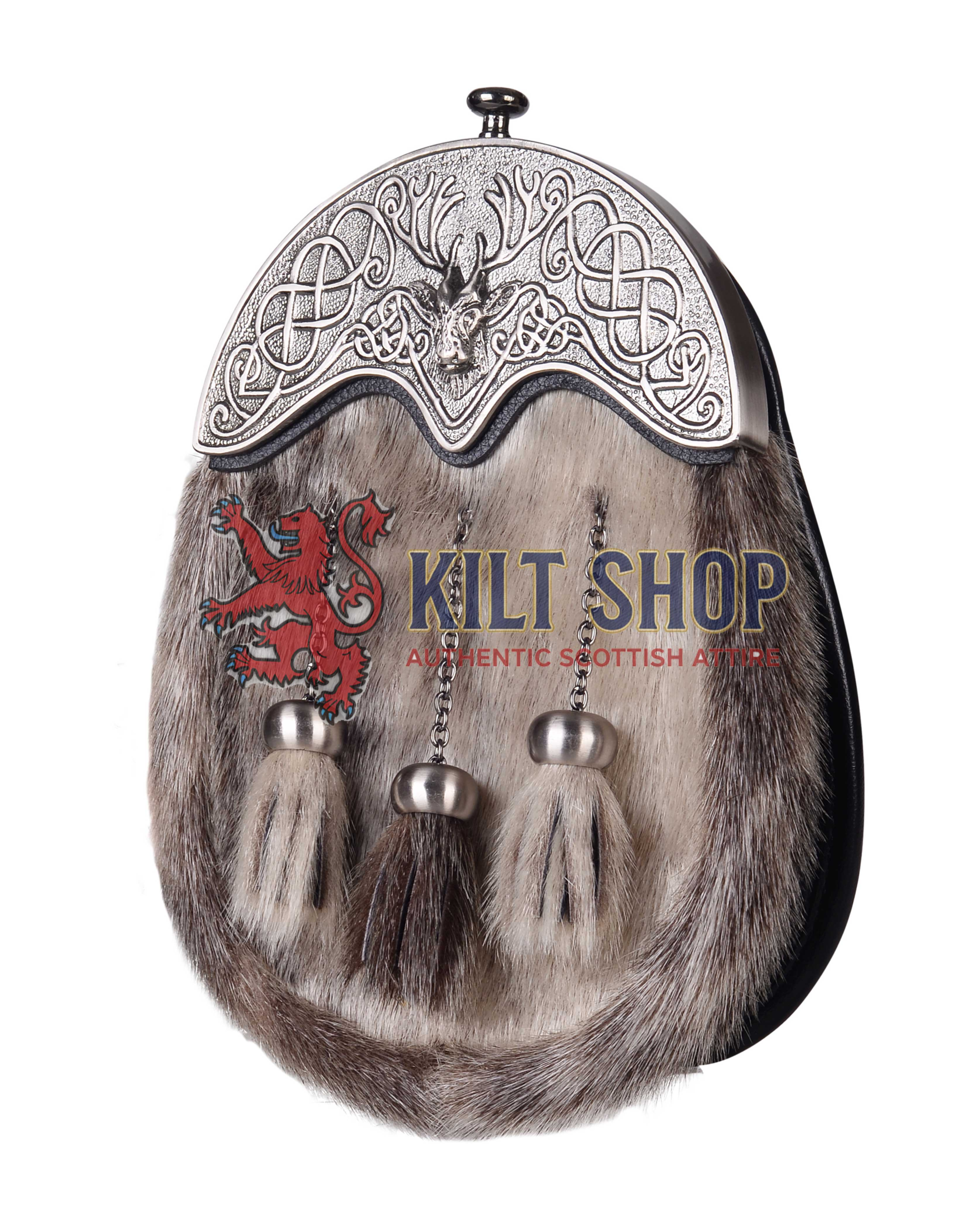 Nickle Brushed Stag Head Seal Fur Full Dress Sporran - Image 2