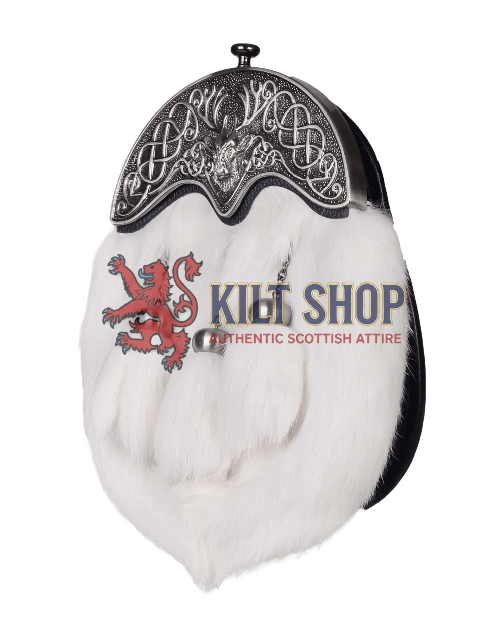 Nickle Brushed Stag Head White Rabbit Fur Full Dress Sporran