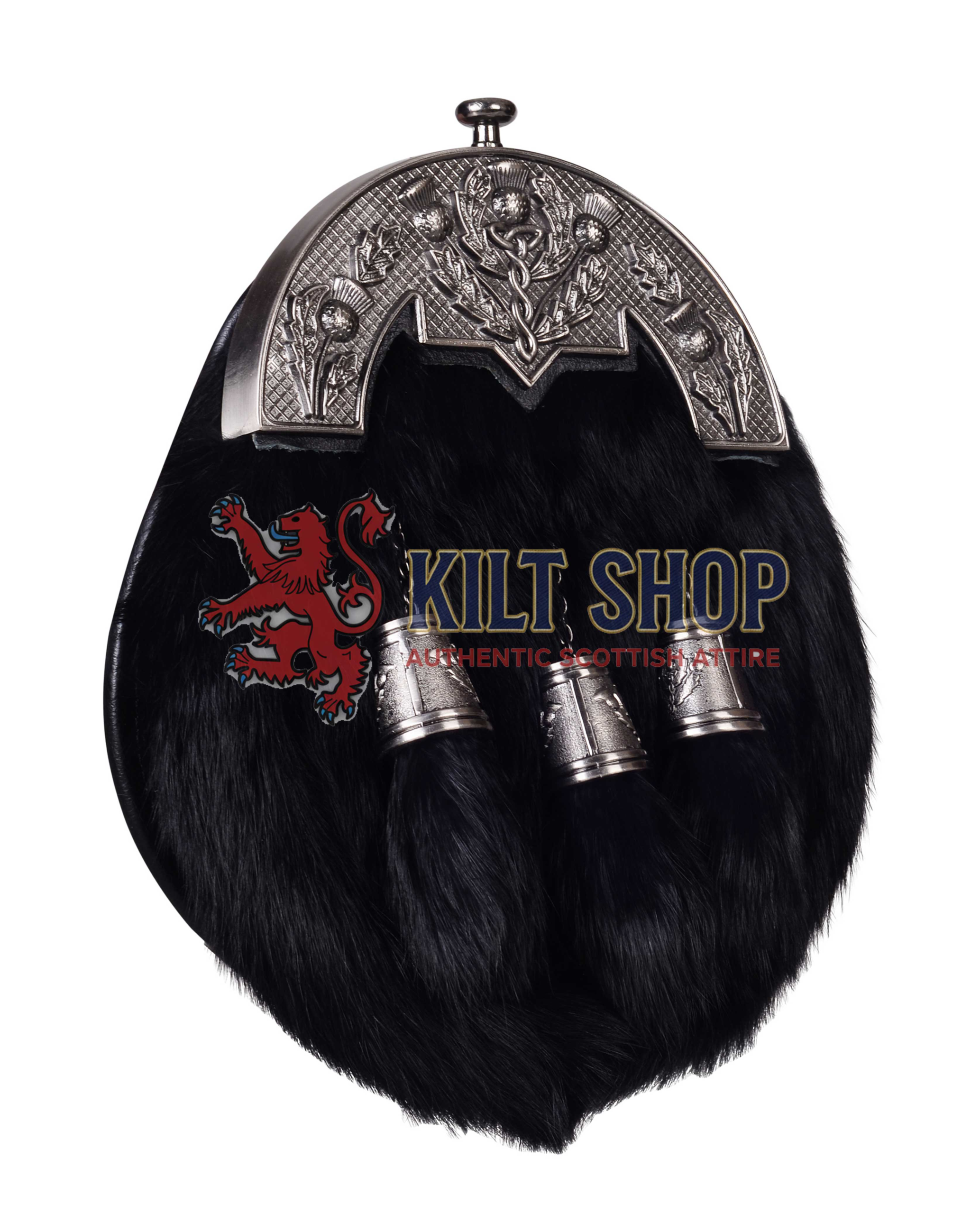 Nickle Brushed Thistle Black Rabbit Fur Full Dress Sporran - Image 2