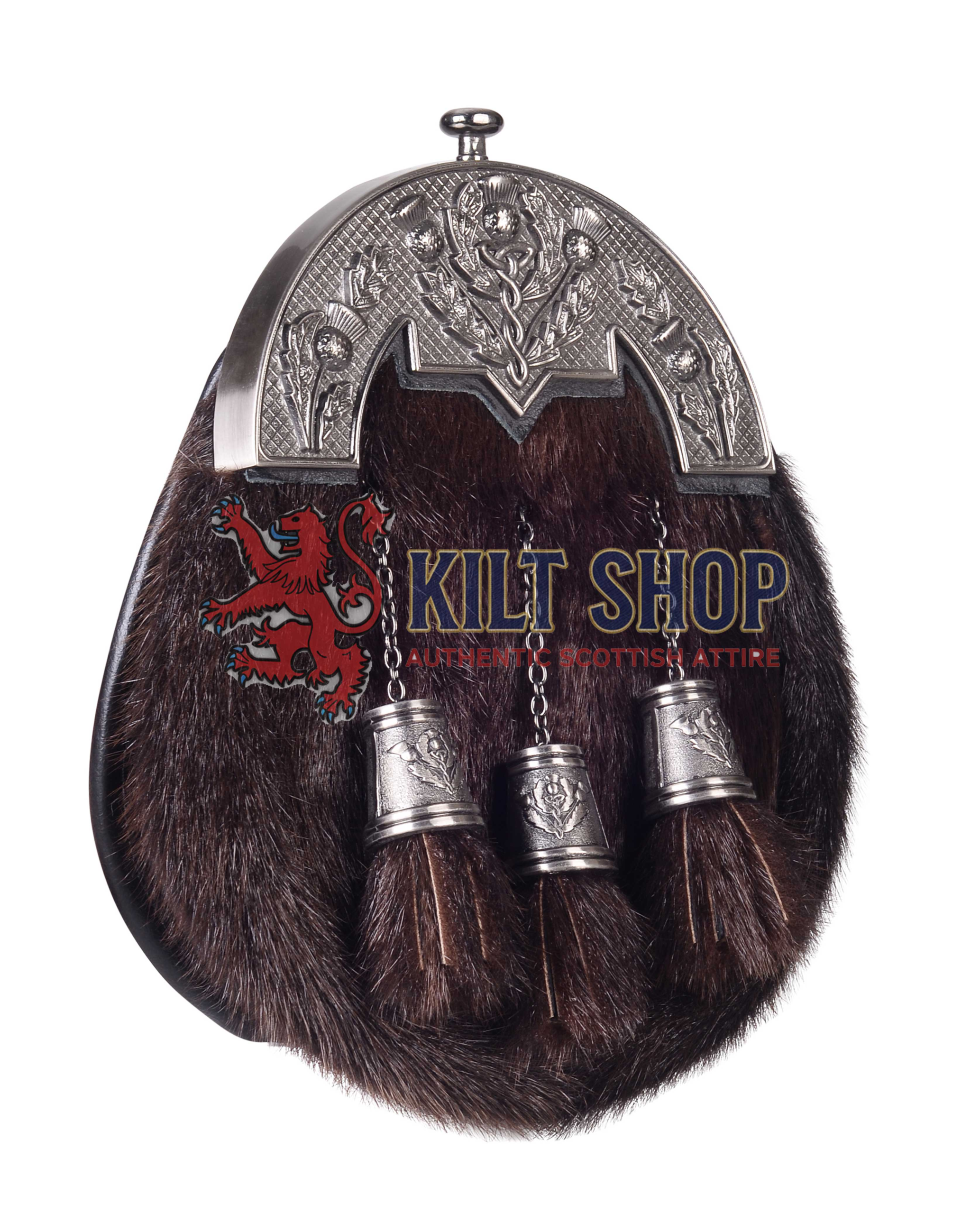 Nickel Brushed Thistle Brown Rabbit Fur Full Dress Sporran - Image 2