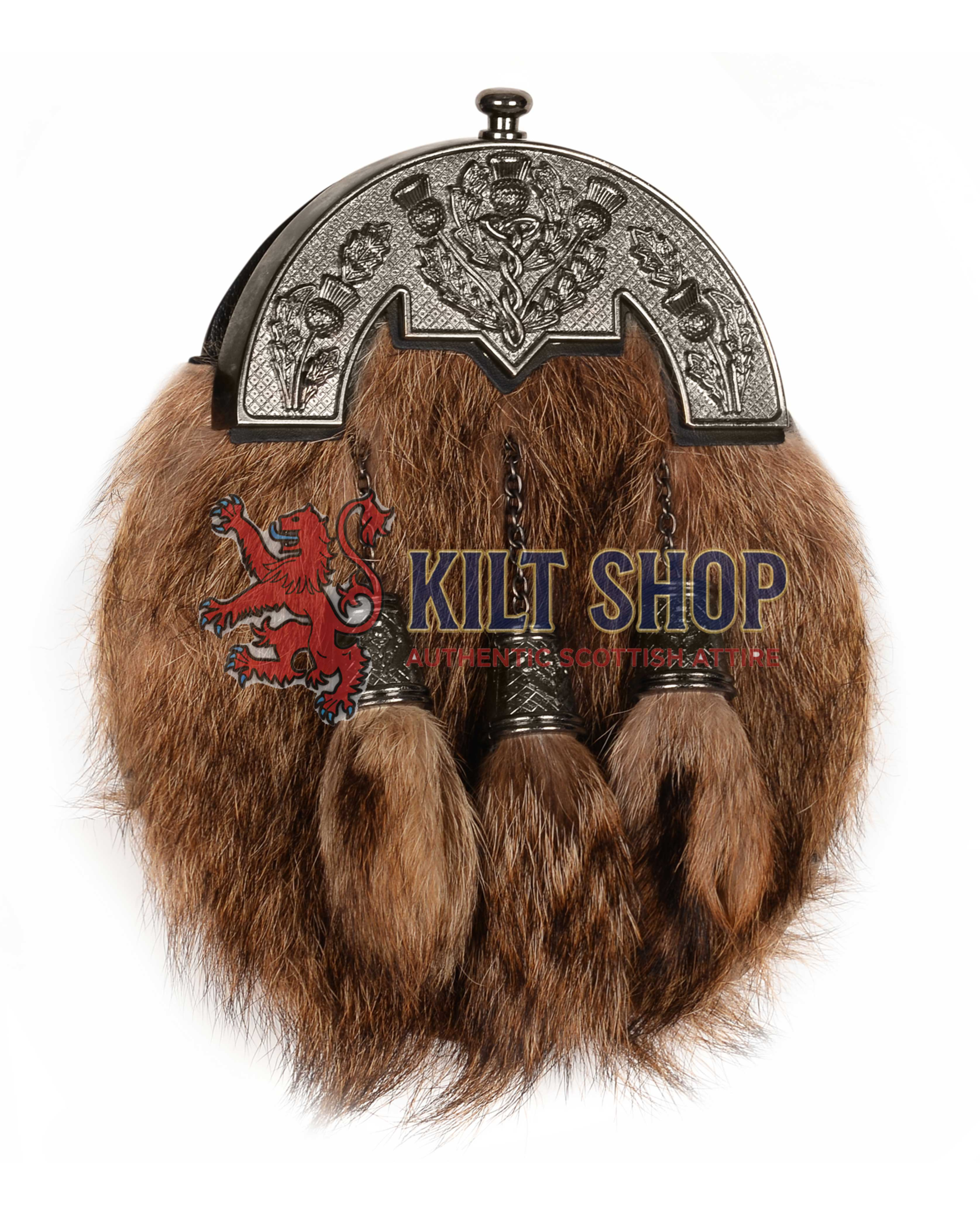 Nickel Brushed Thistle Coyote Fur Full Dress Sporran