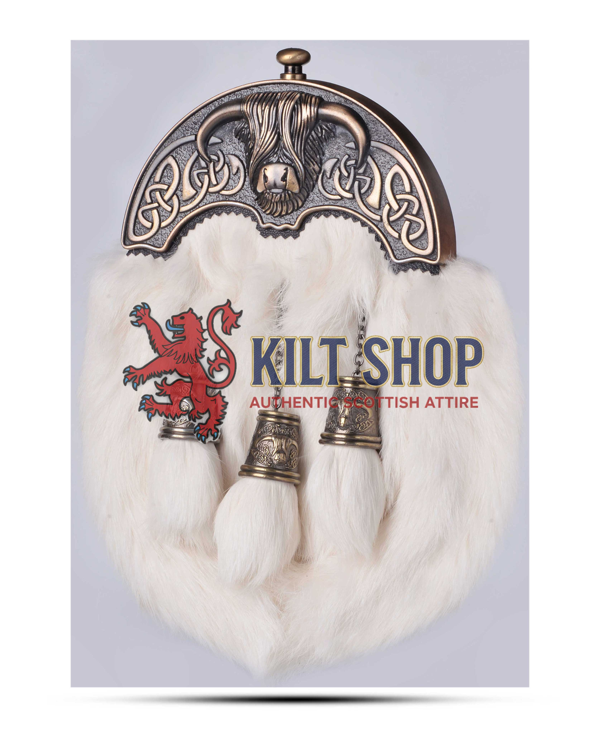 Brass Highland Cow White Rabbit Full Dress Sporran - Image 2