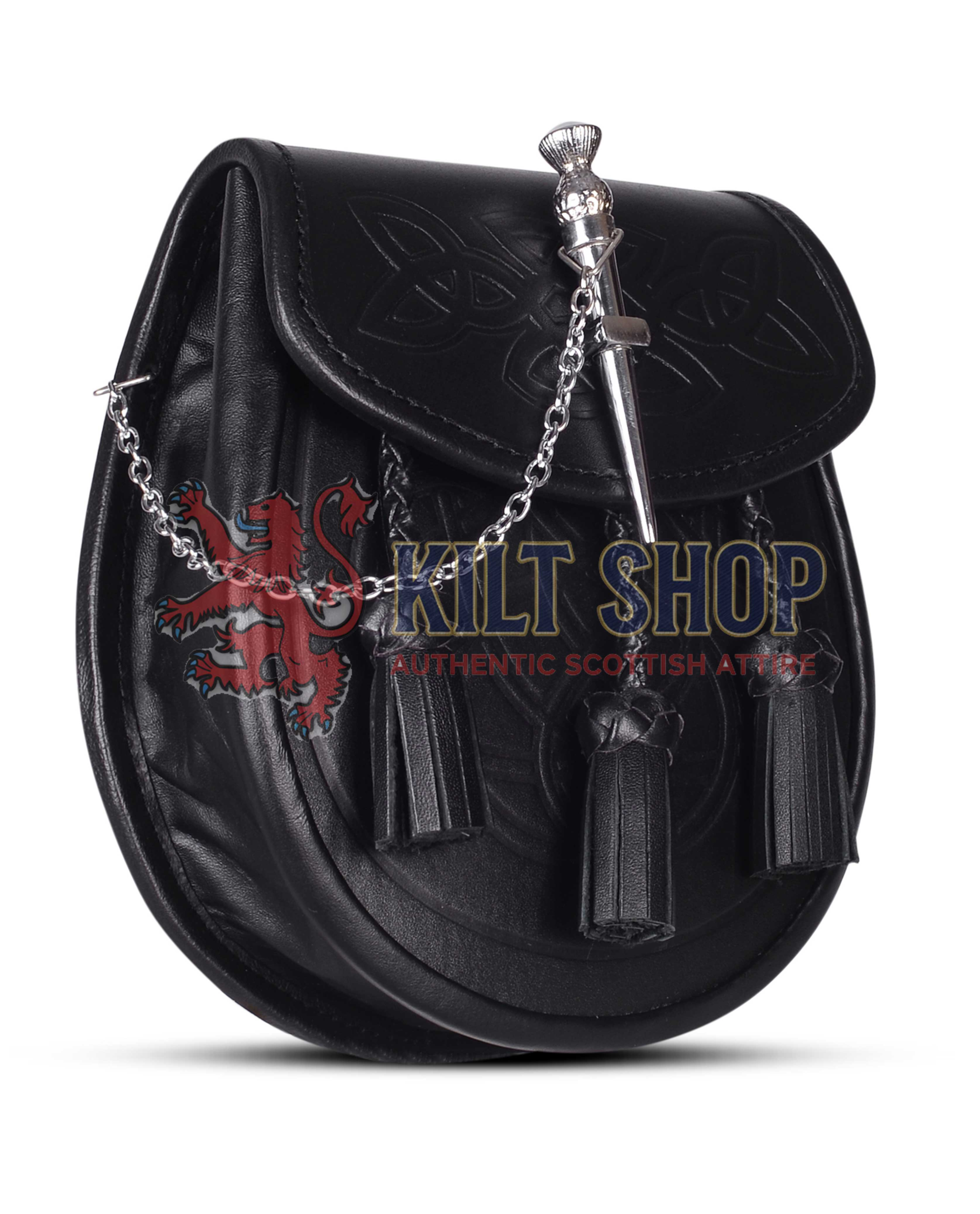 Black Leather Pin Lock Embossed sporran - Image 3