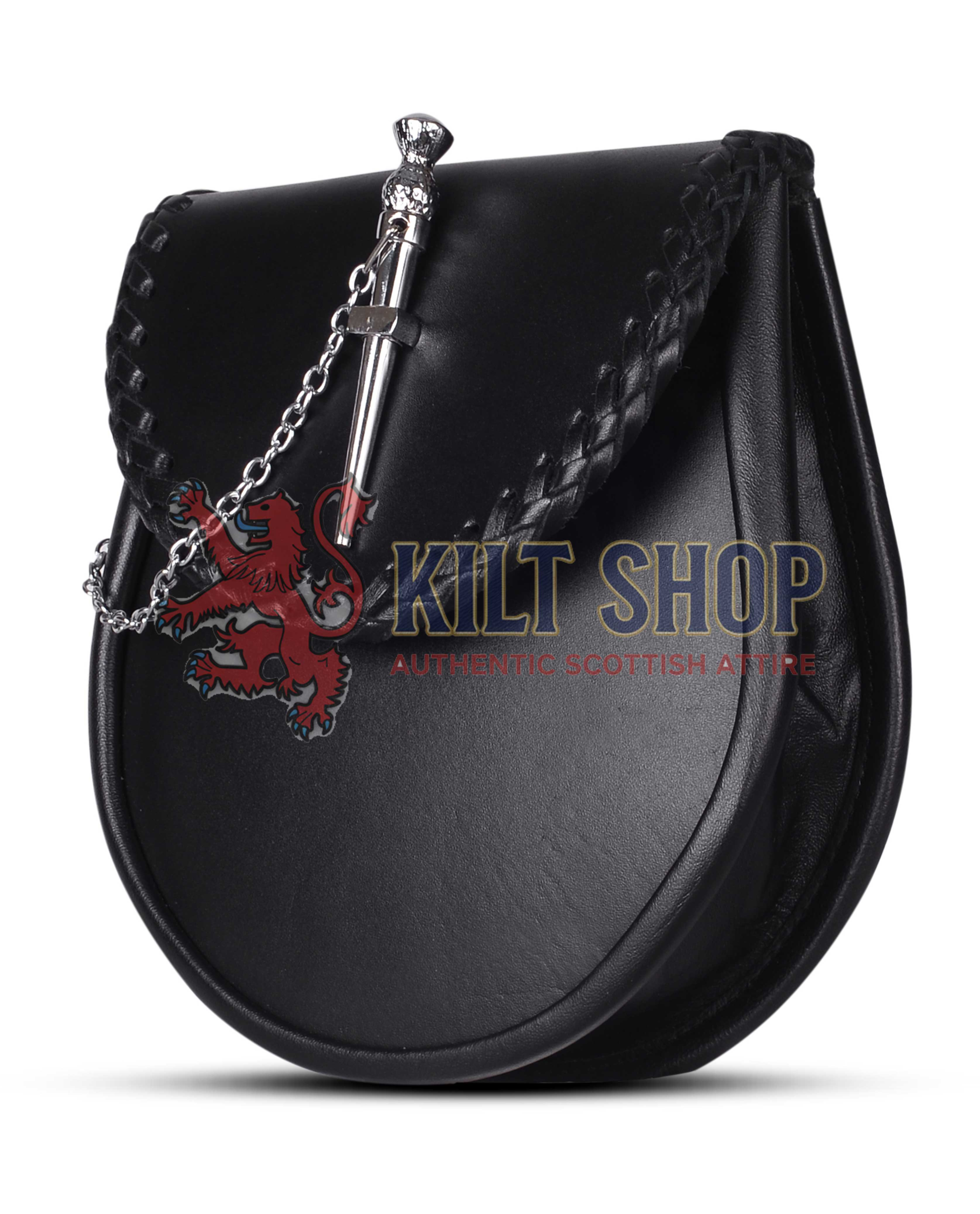 Black Leather Pin Lock Plain Day Sporran - Image 2