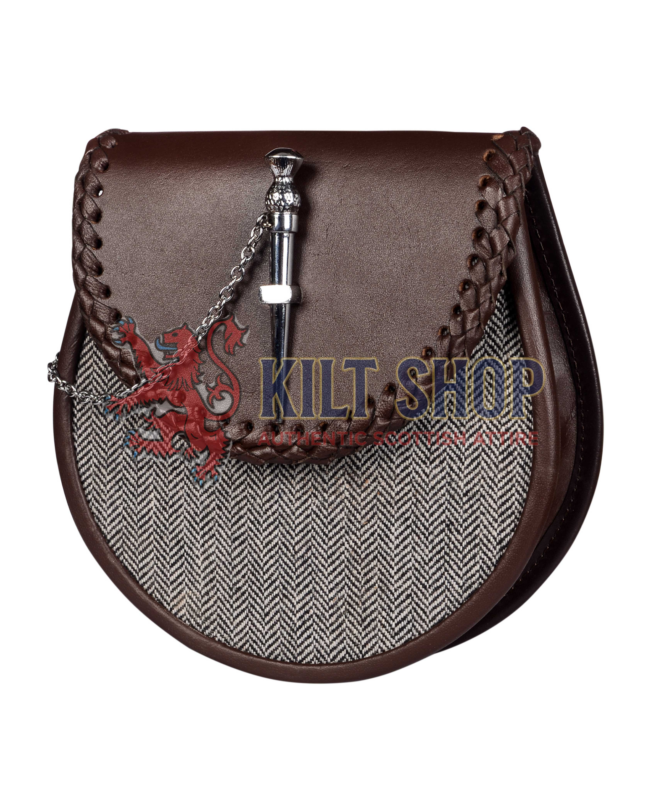 Brown Leather and Gray Tweed Sporran - Image 3