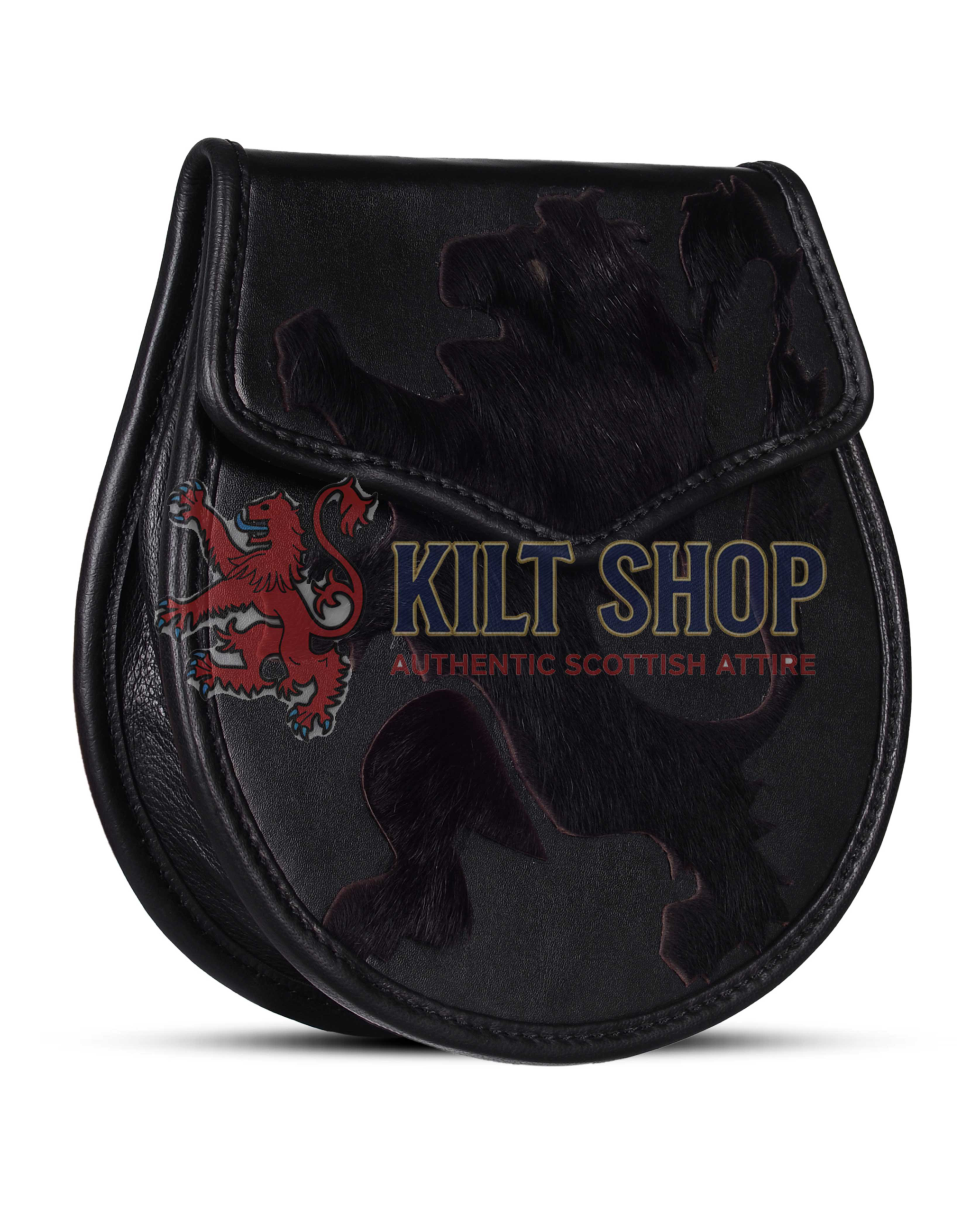 Rampant Lion Theme Black Leather Day Sporran