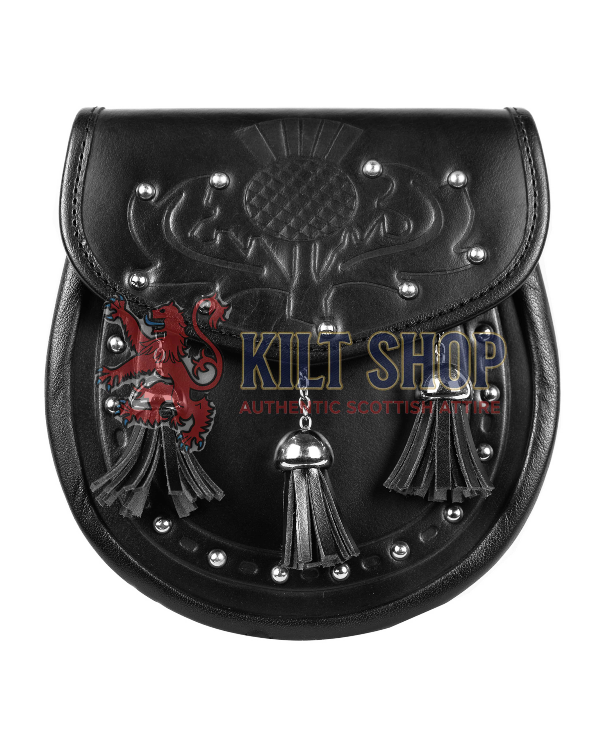 Thistle Embossed Black Leather Day Sporran