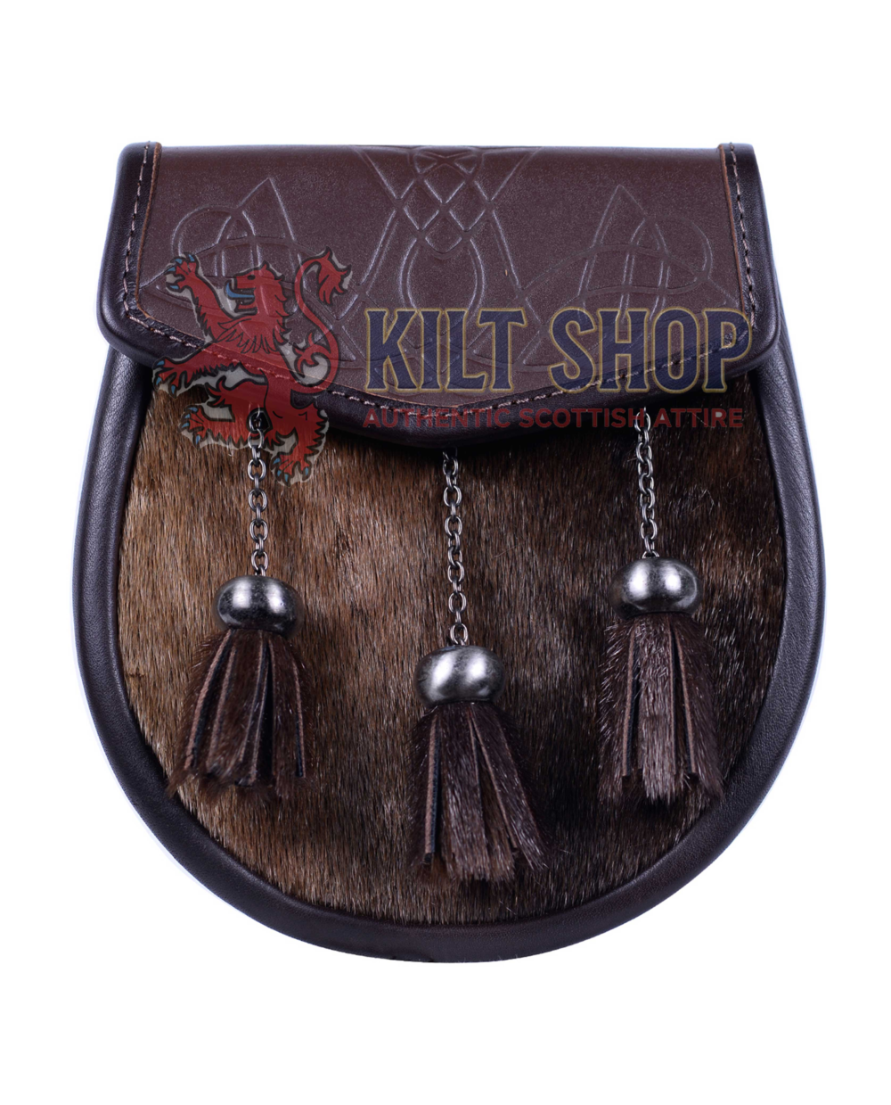 Brown Leather Special Embossed Seal Fur Sporran