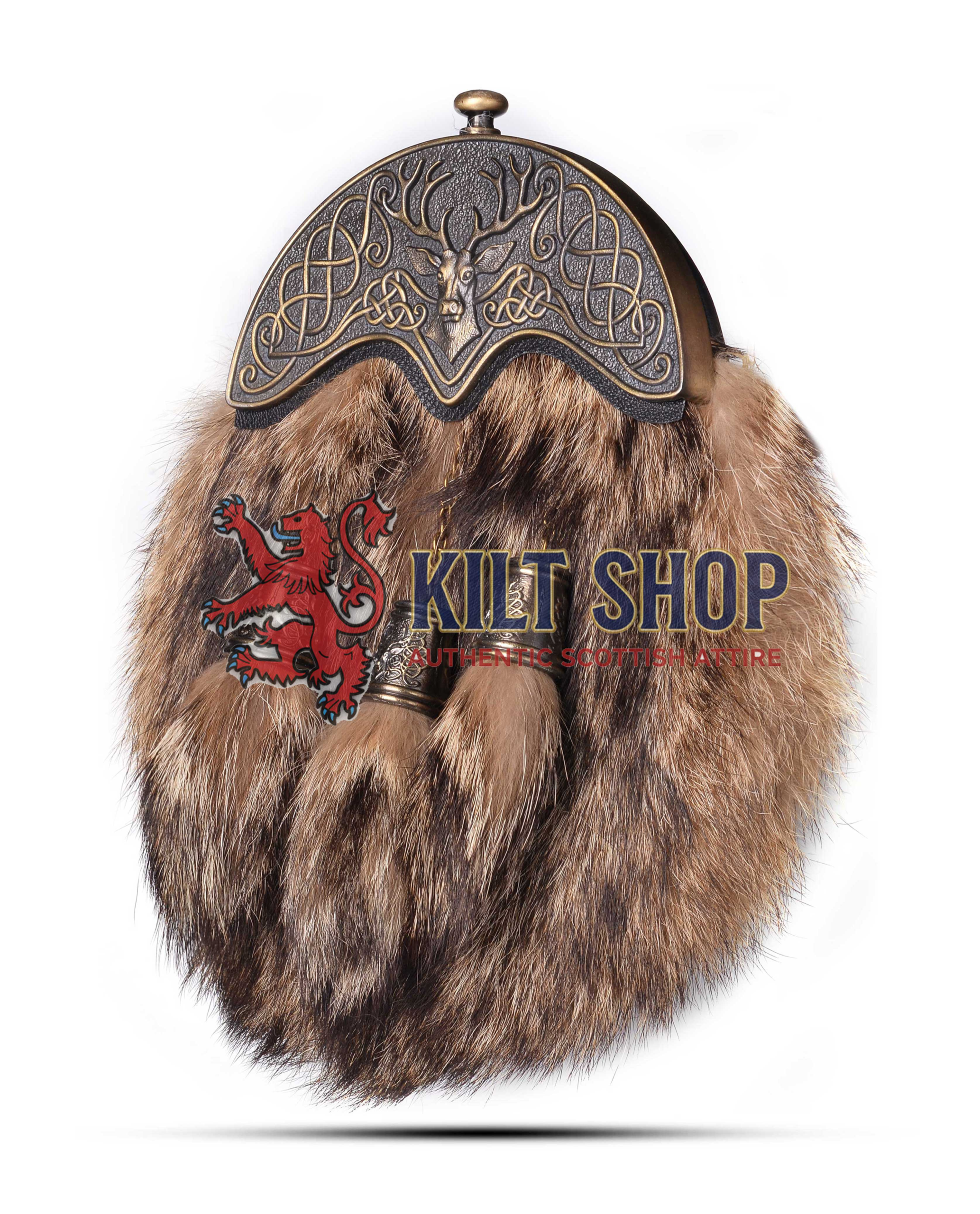 Brass Stag Head Coyote Fur Full Dress Sporran