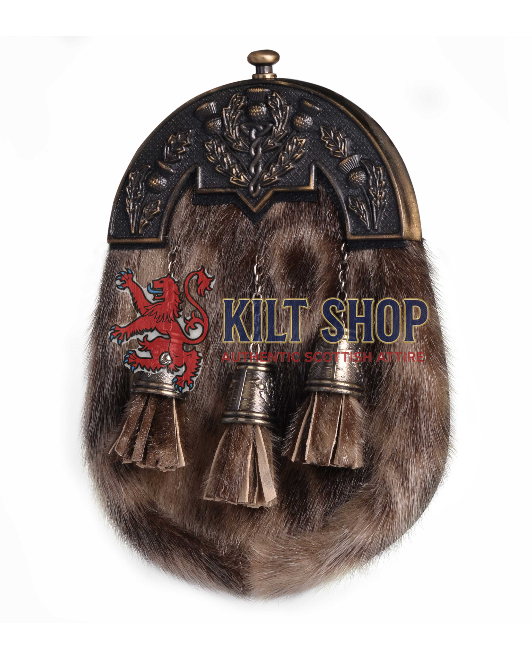 Brass Thistle Seal Fur Full Dress Sporran