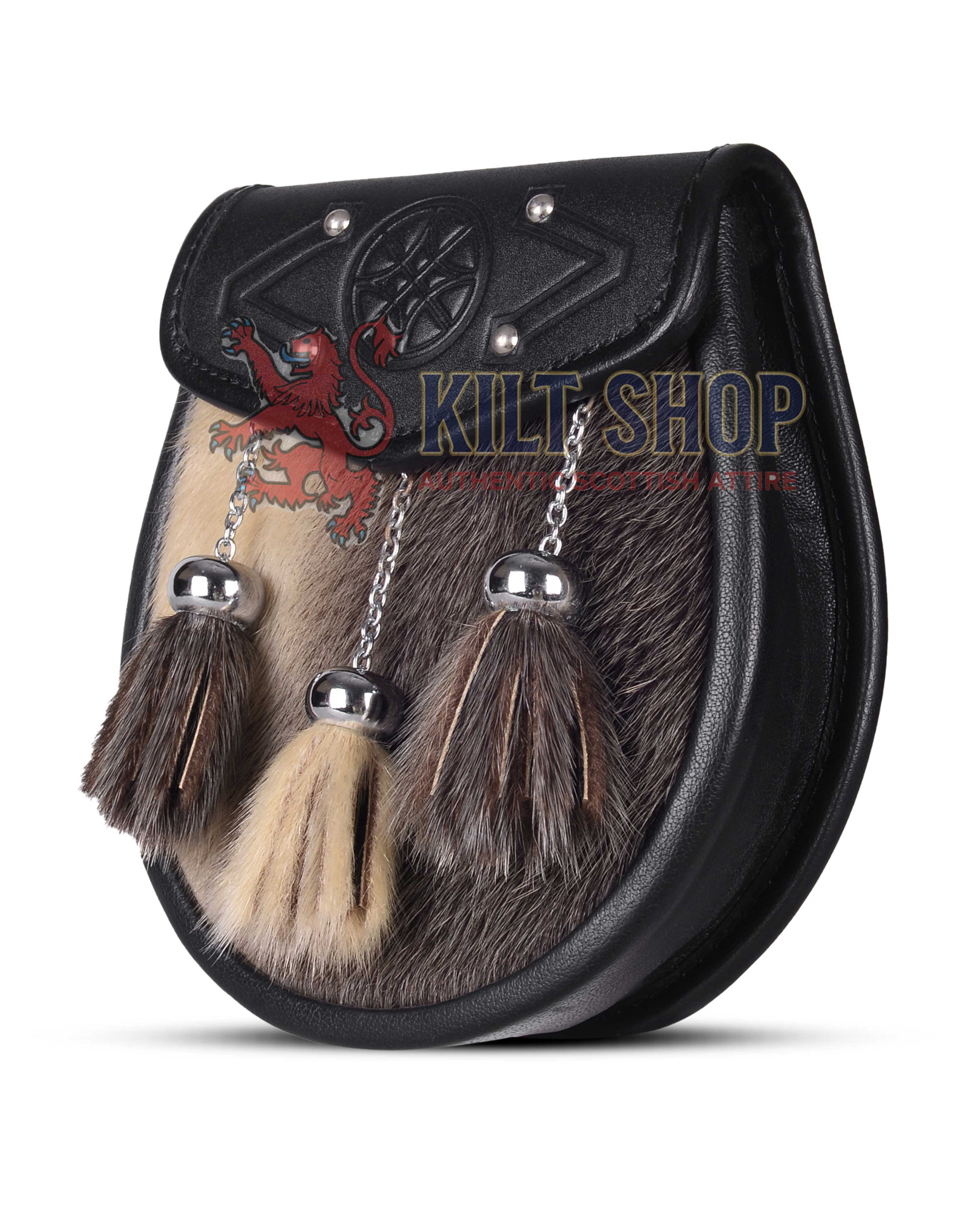 Special Embossed Black Leather Seal Fur Semi Dress Sporran