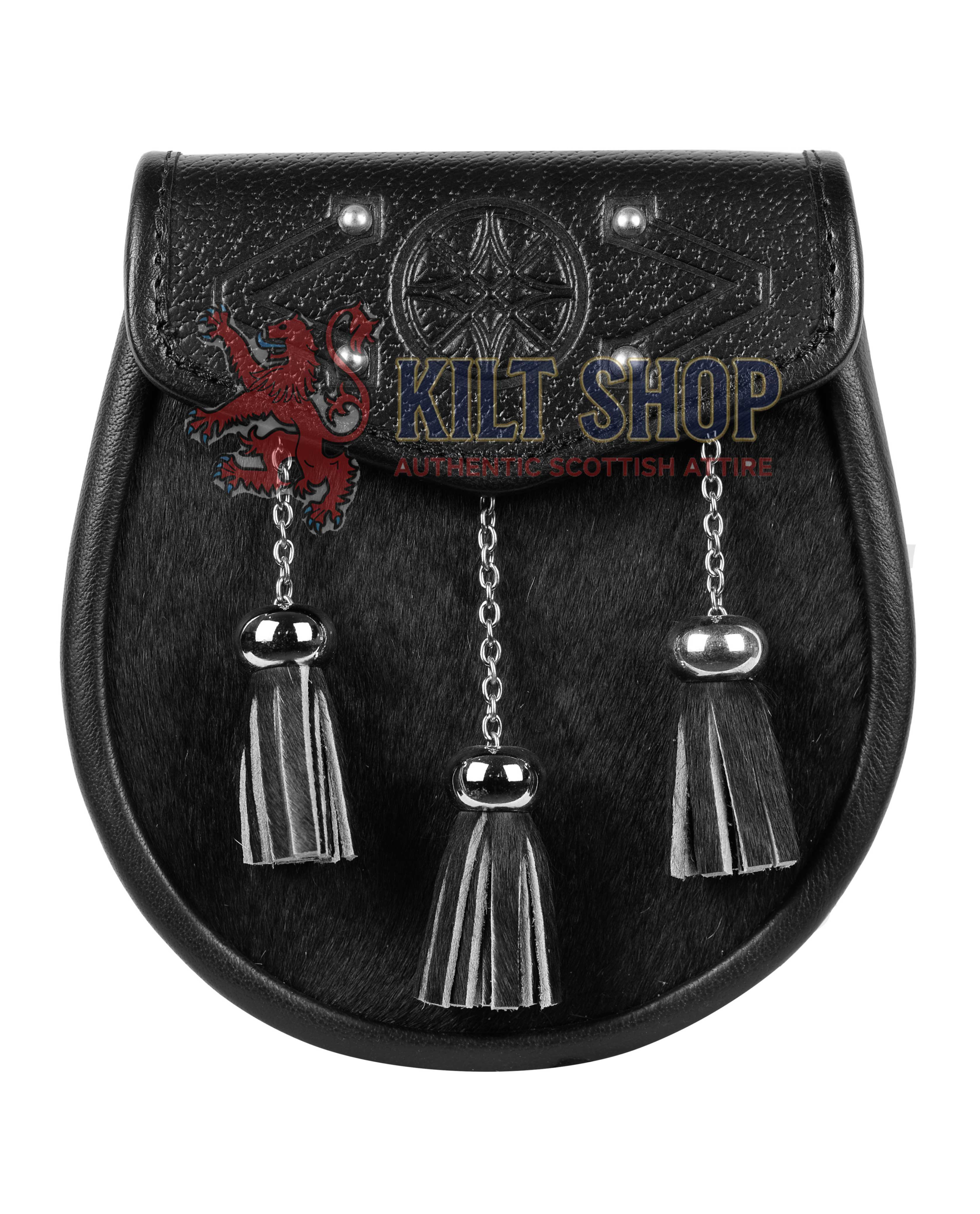 Special Embossed Black Leather Semi Dress Sporran