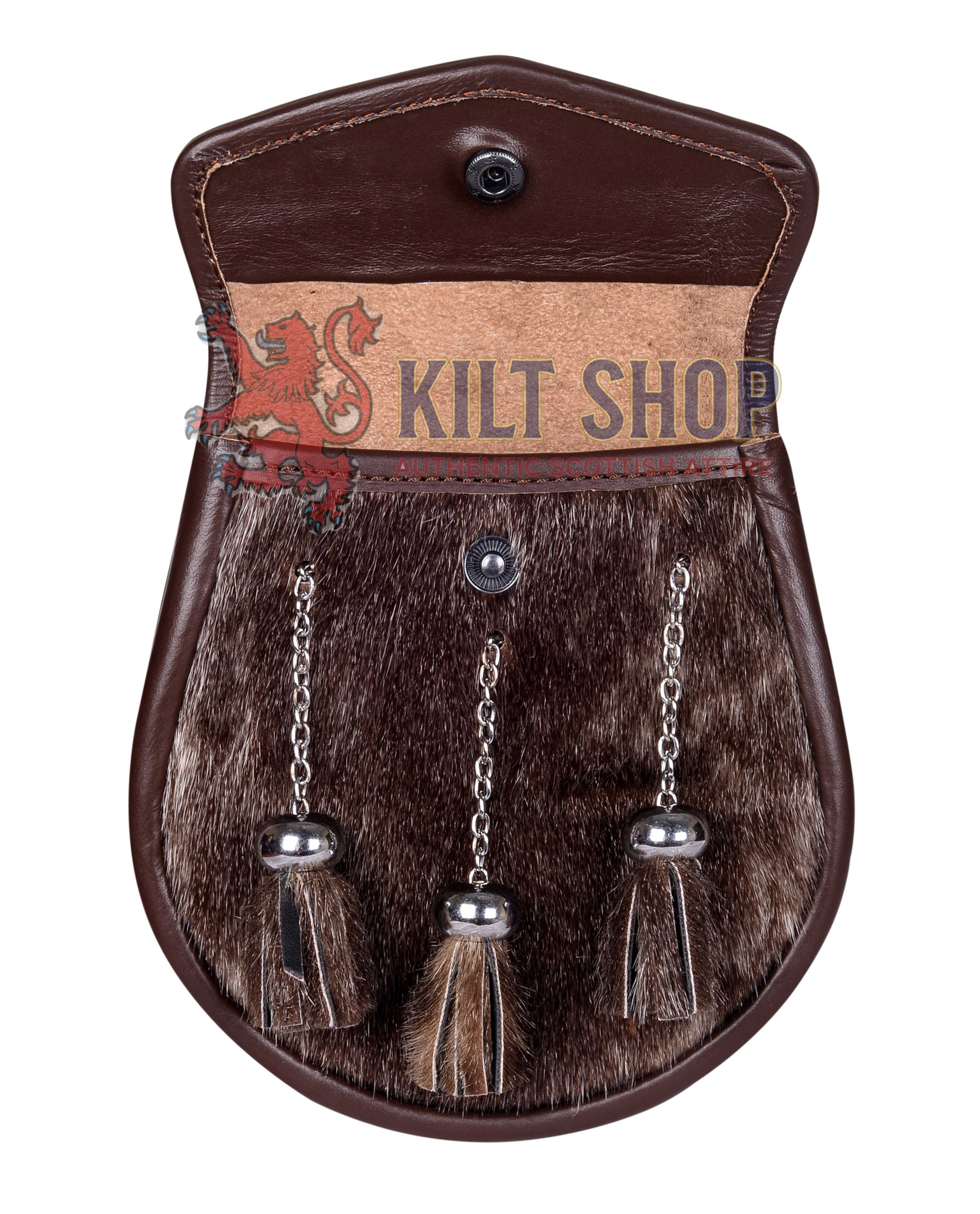 Special Embossed Brown Leather Seal Fur Smei Dress Sporran