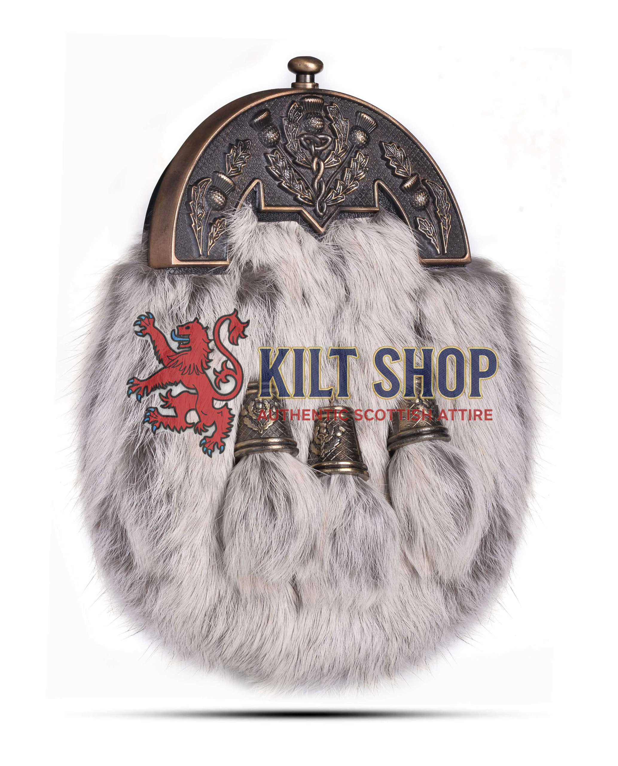 Brass Thistle Semi White Fur Full Dress Sporran