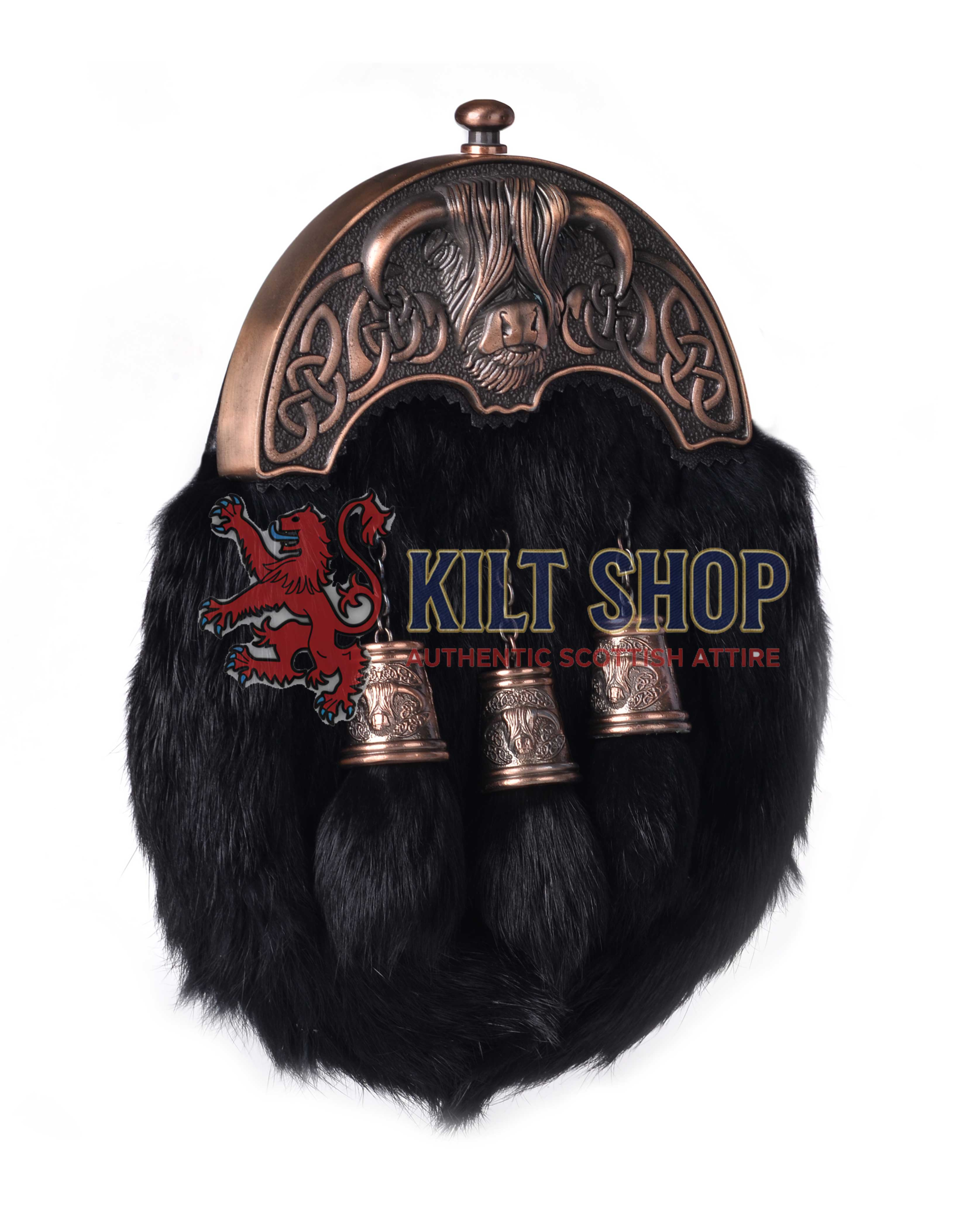 Bronze Highland Cow Black Rabbit Fur Full Dress Sporran - Image 2
