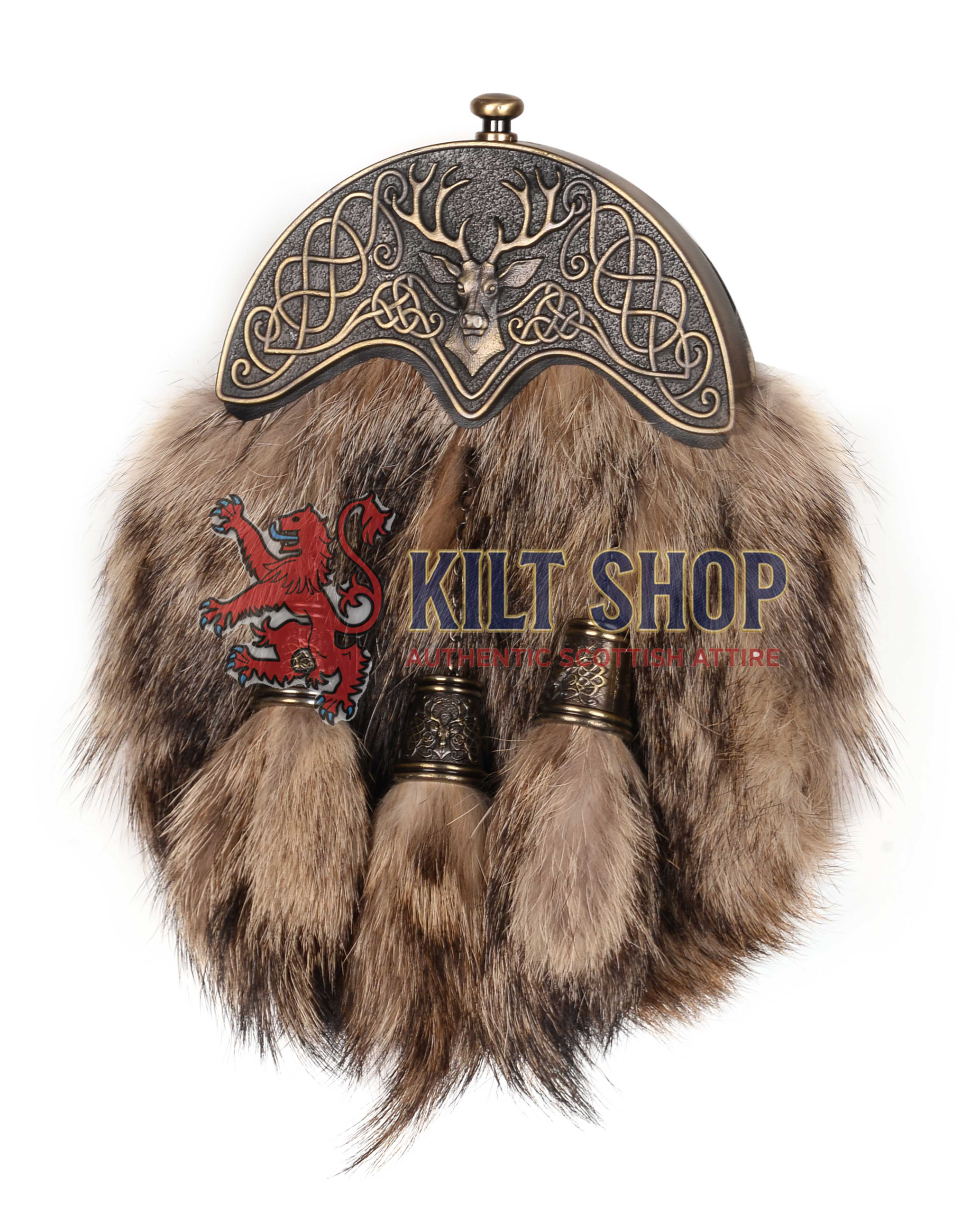 Full Dress Coyote Fur Brass Stag Head