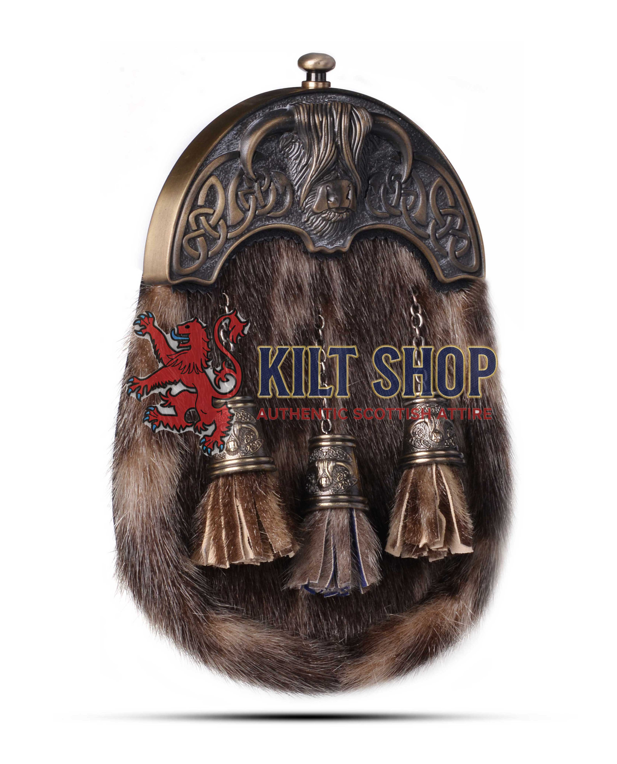 Brass Highland Cow Seal Fur Full Dress Sporran