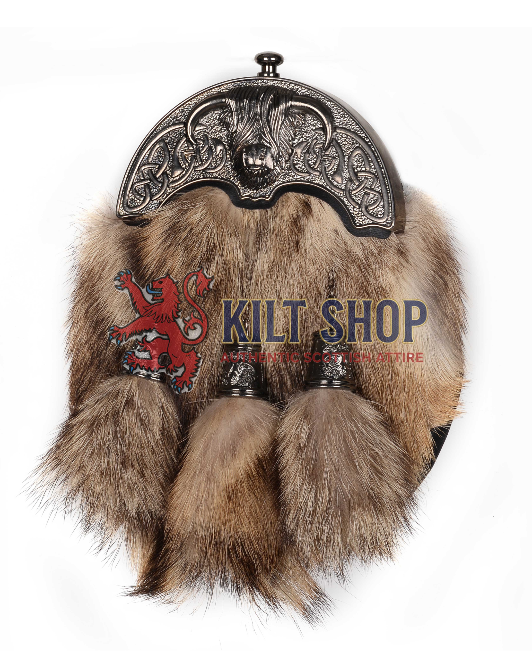 Nickle Brushed Highland Cow Coyote Fur Full Dress Sporran - Image 2