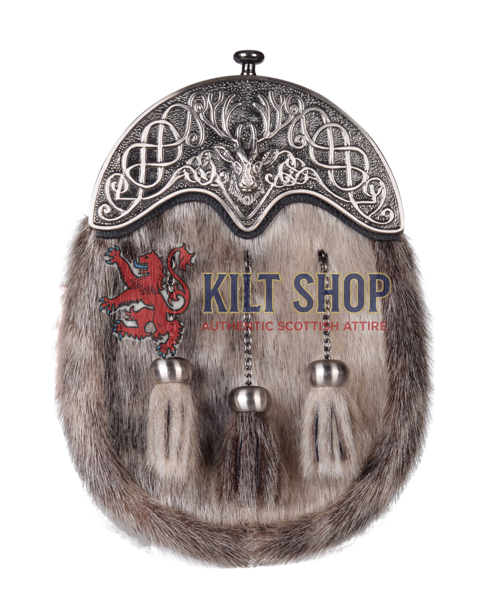 Nickle Brushed Stag Head Seal Fur Full Dress Sporran