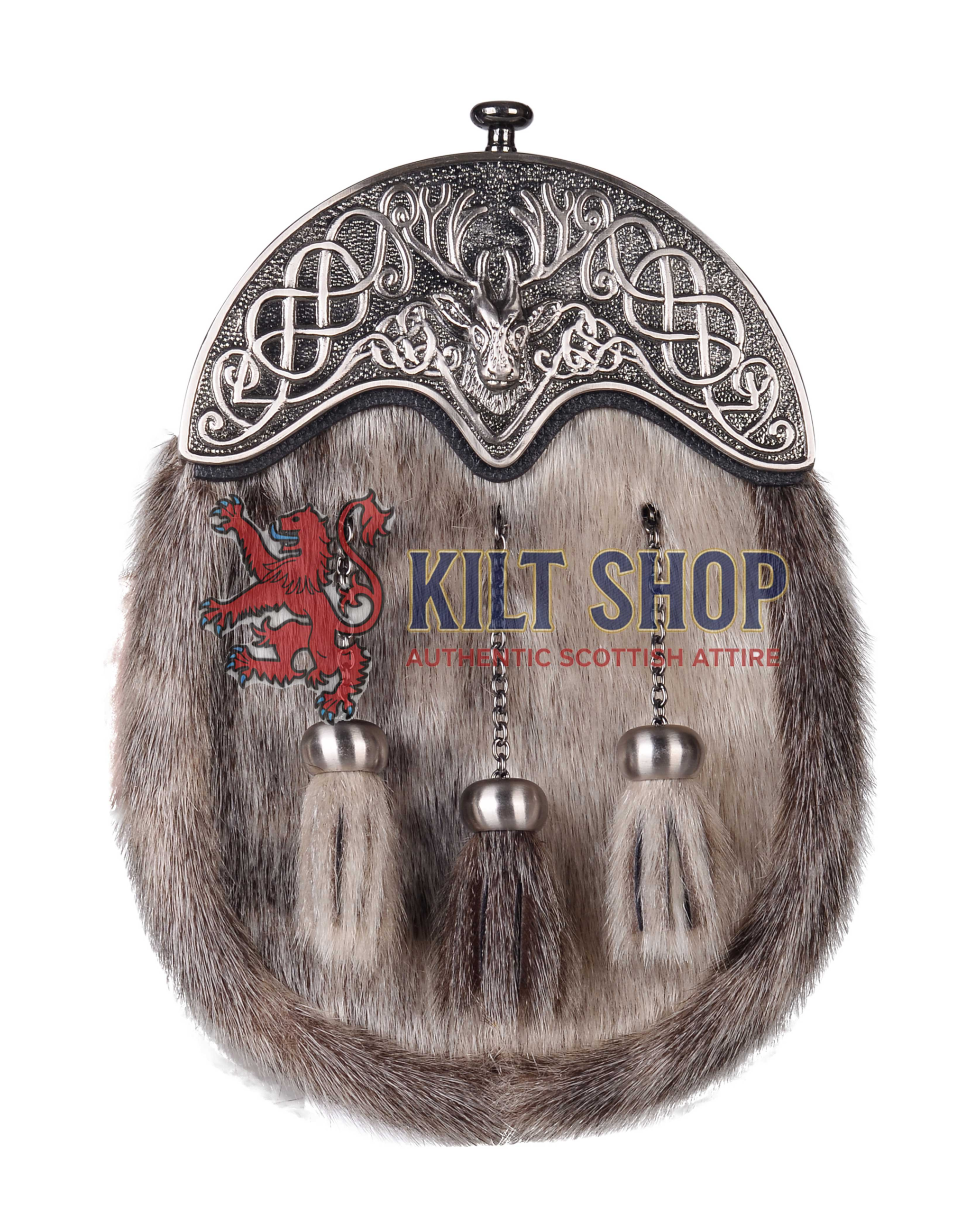 Nickle Brushed Stag Head Seal Fur Full Dress Sporran