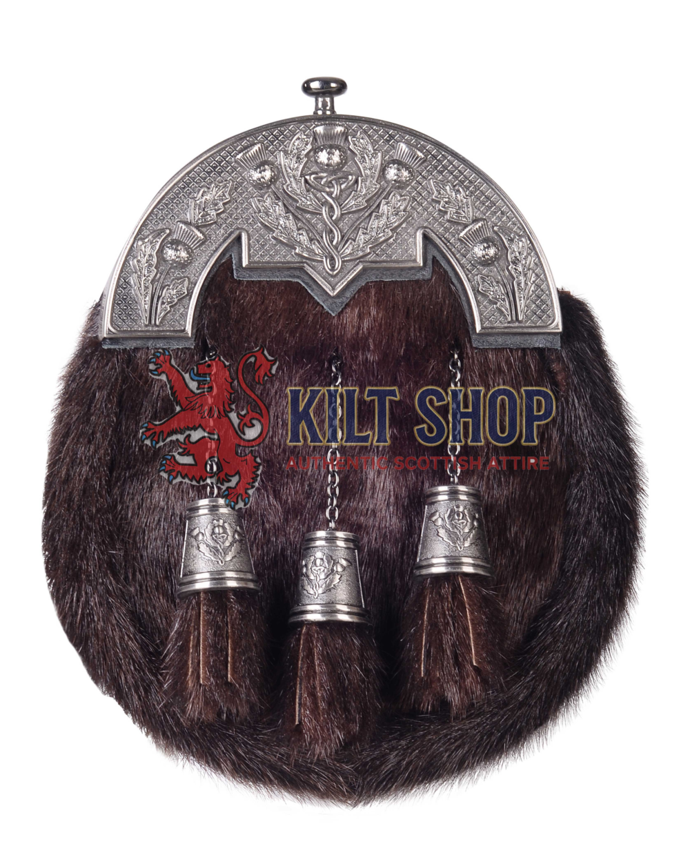 Nickel Brushed Thistle Brown Rabbit Fur Full Dress Sporran