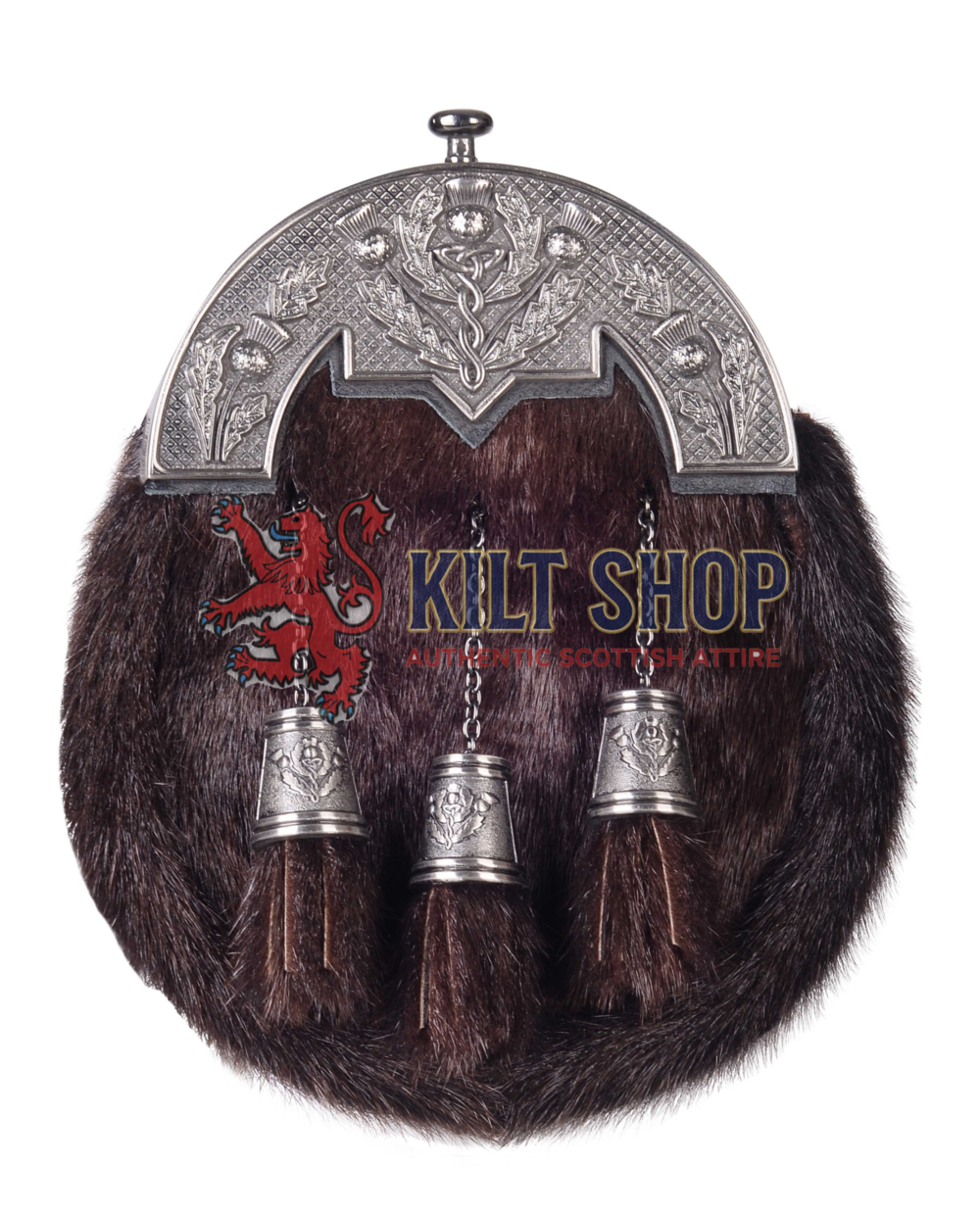 Nickel Brushed Thistle Brown Rabbit Fur Full Dress Sporran