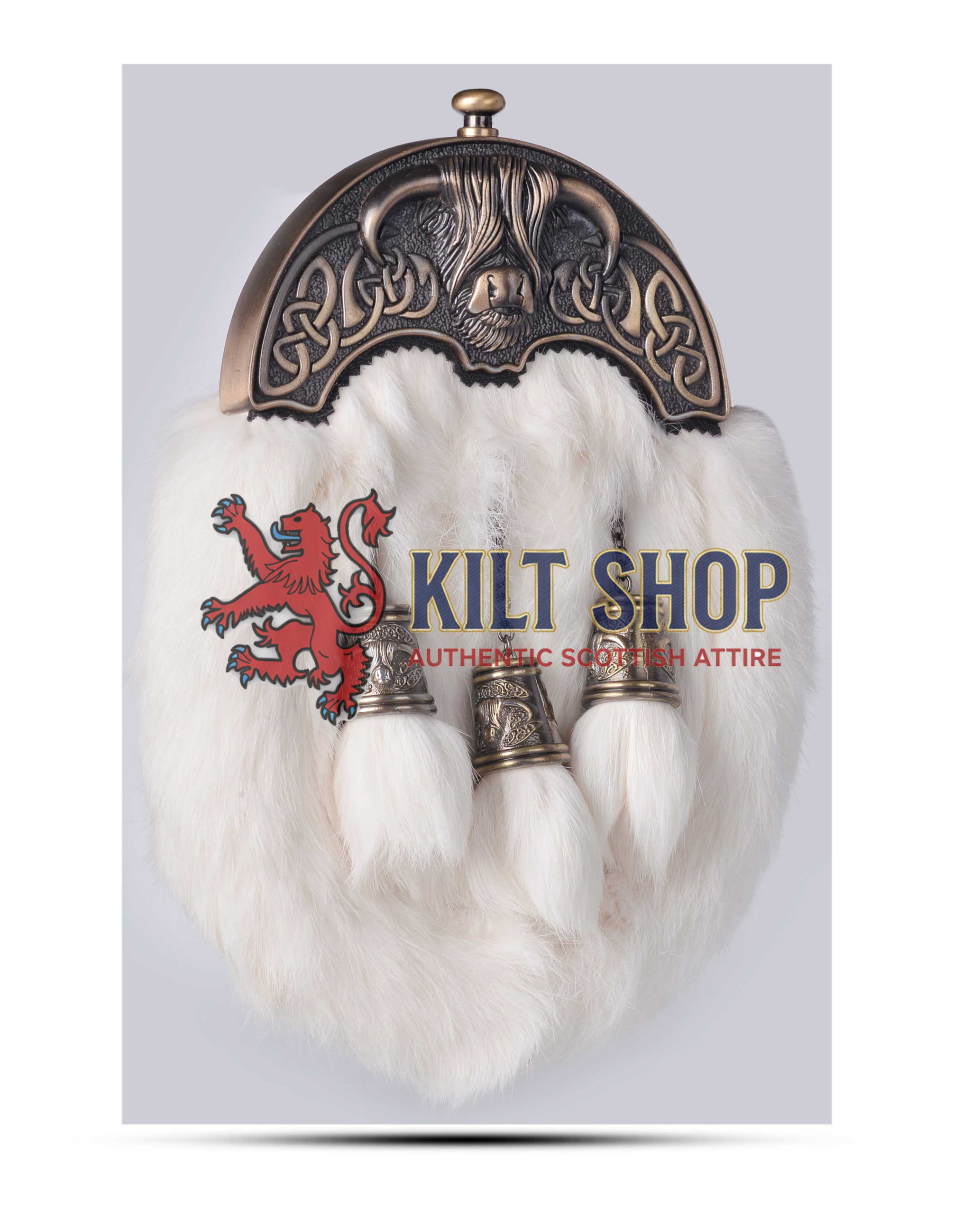 Brass Highland Cow White Rabbit Full Dress Sporran
