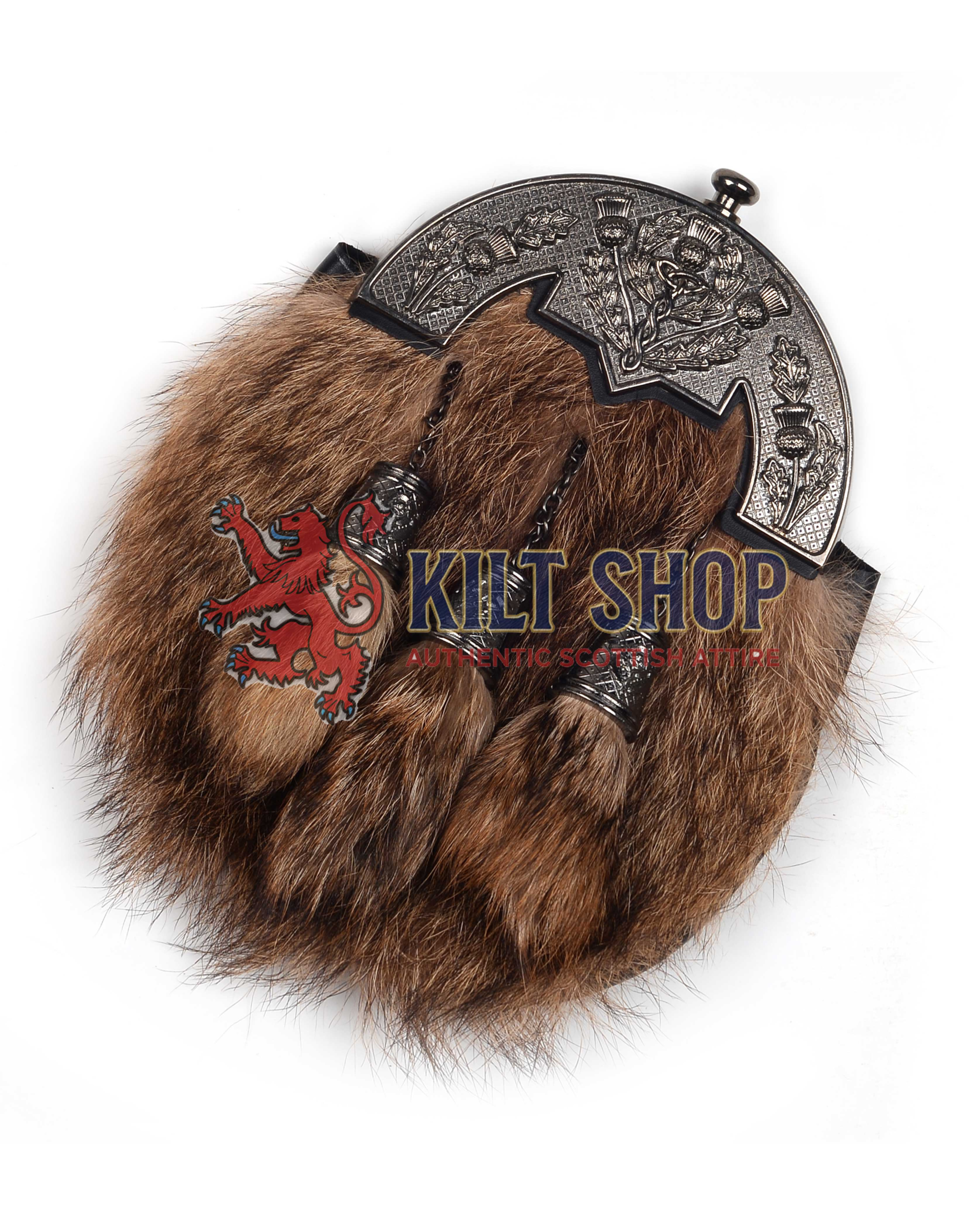 Nickel Brushed Thistle Coyote Fur Full Dress Sporran - Image 2