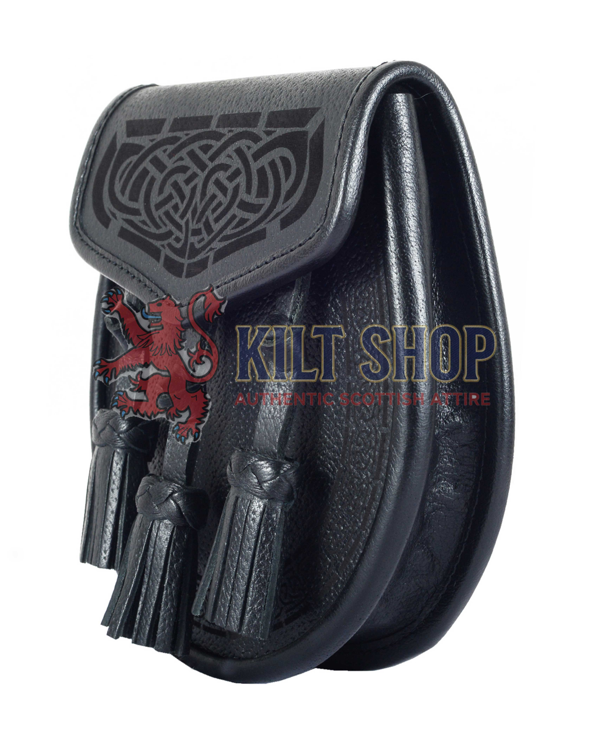 Black Leather Celtic Knot Laser Etch Day Sporran - Image 3