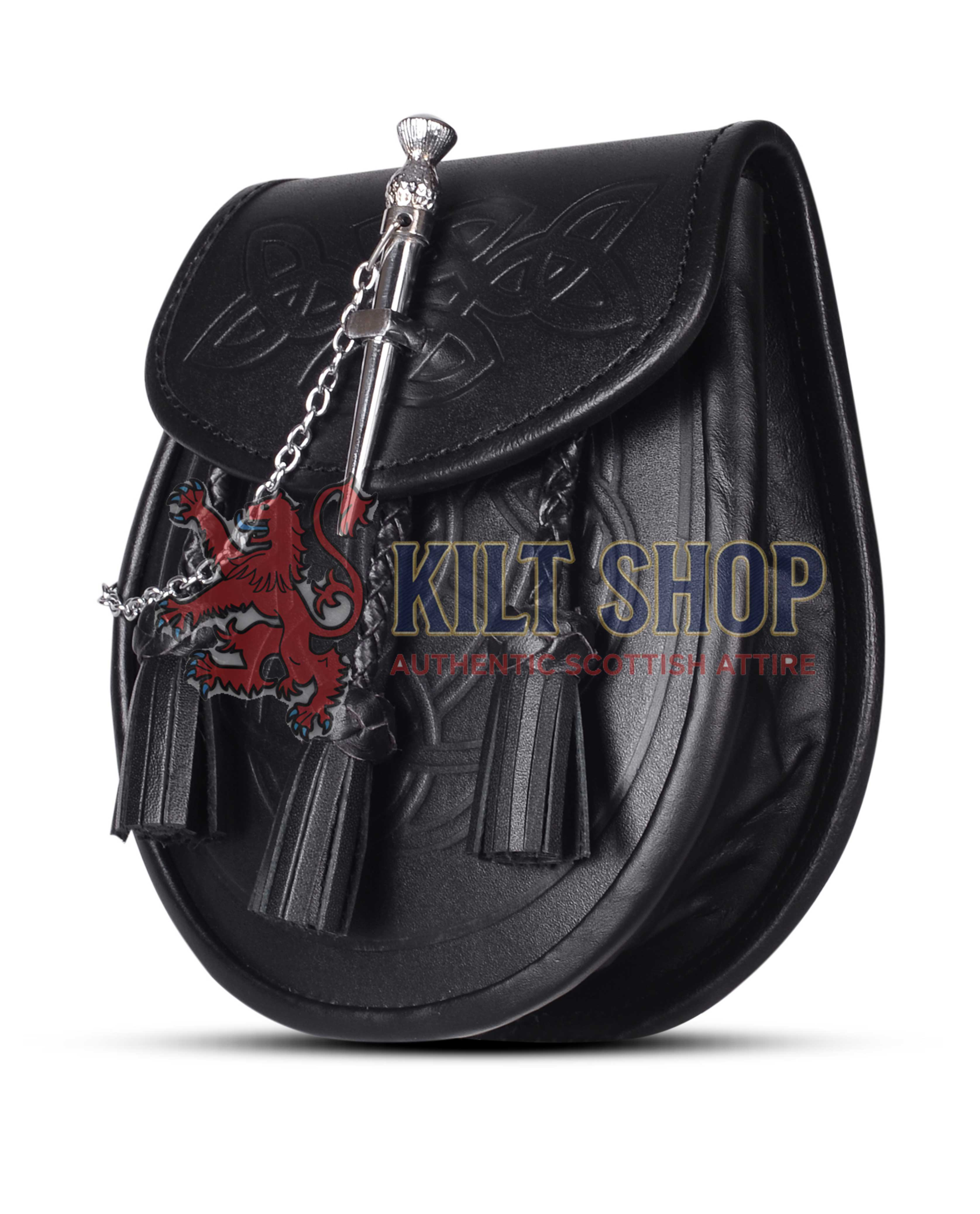 Black Leather Pin Lock Embossed sporran