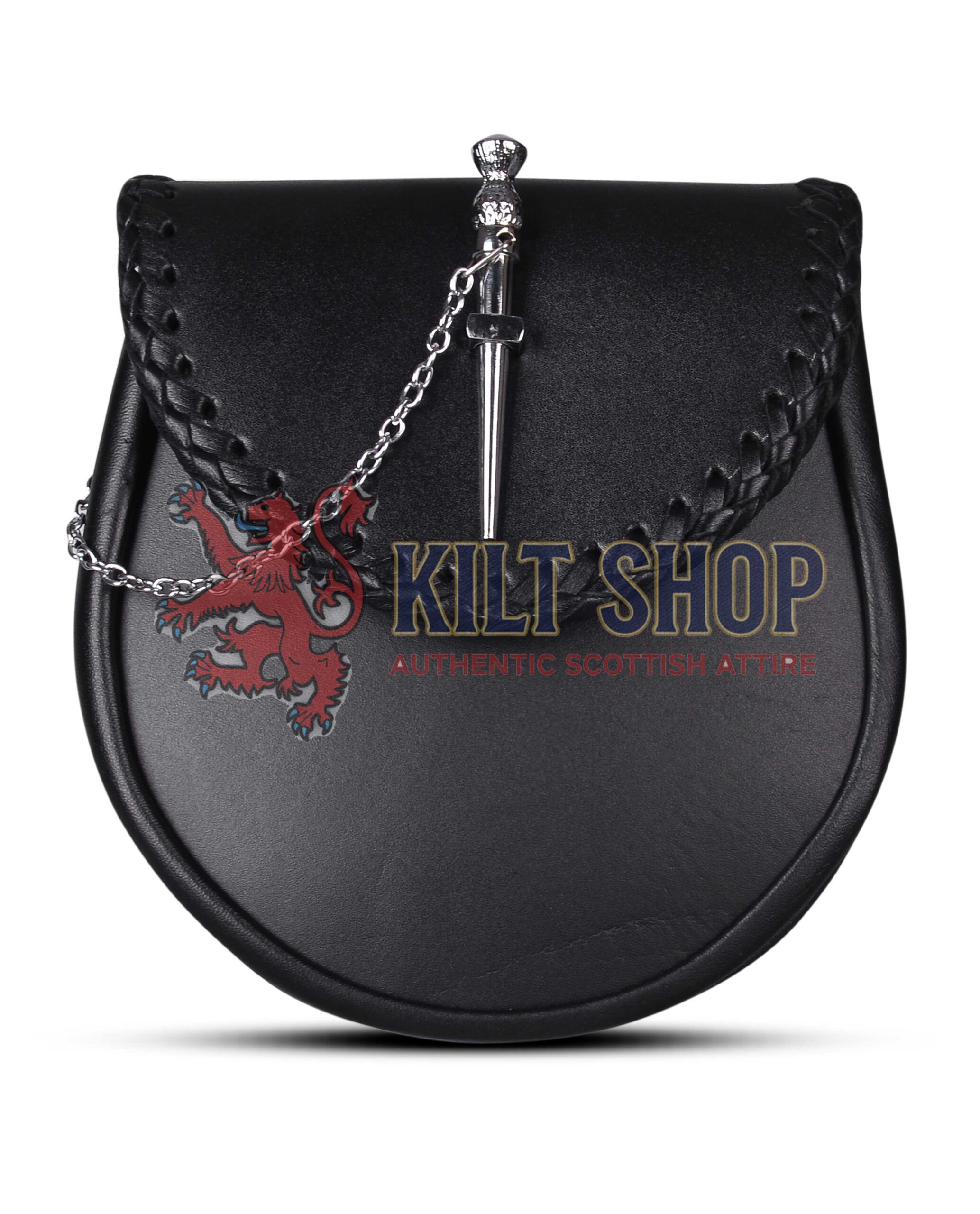 Black Leather Pin Lock Plain Day Sporran