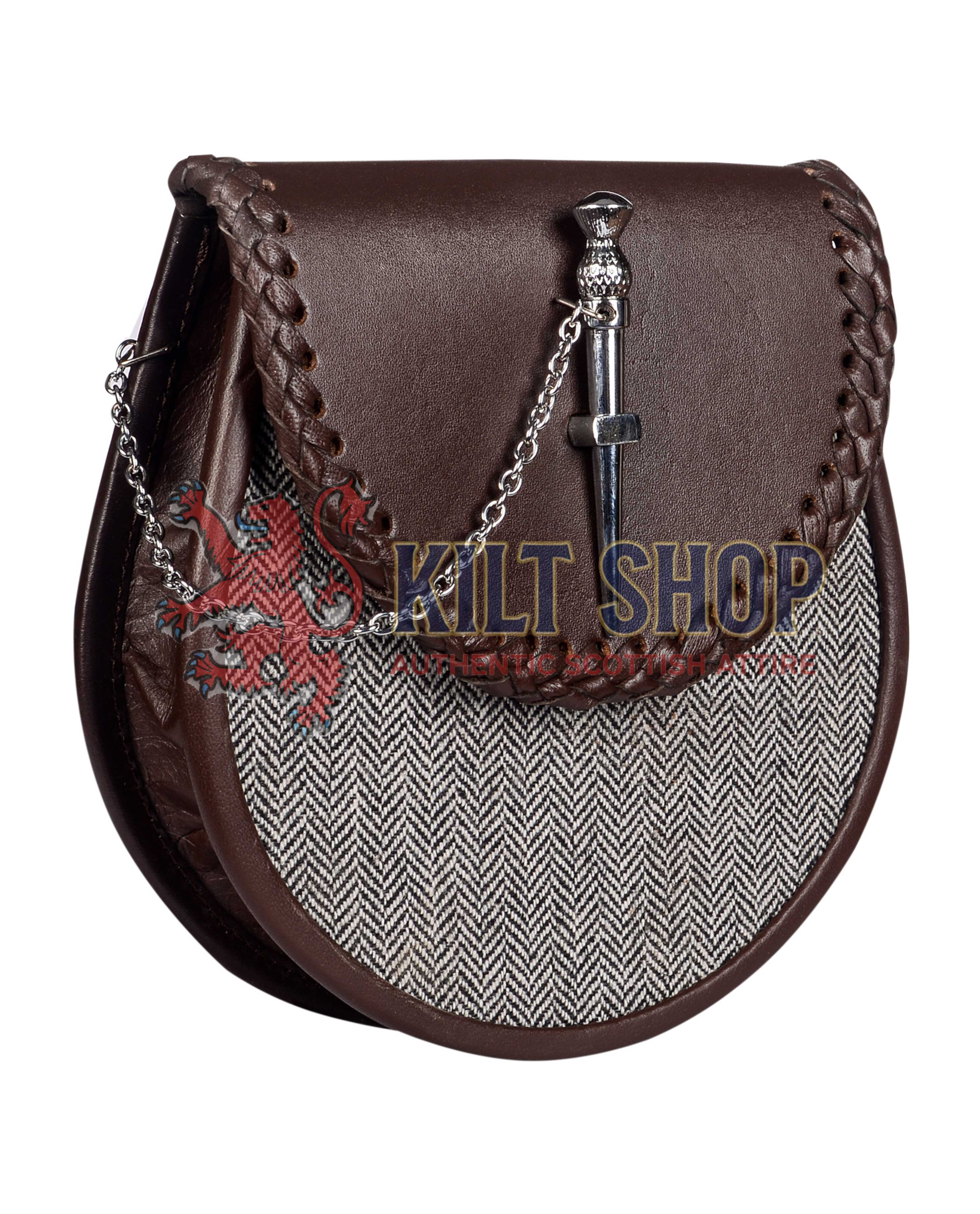 Brown Leather and Gray Tweed Sporran - Image 2