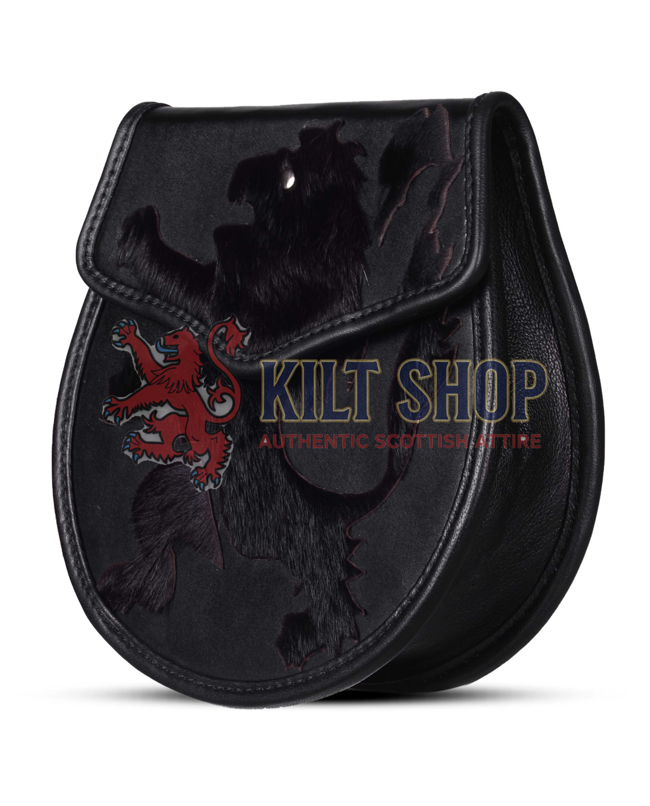 Rampant Lion Theme Black Leather Day Sporran