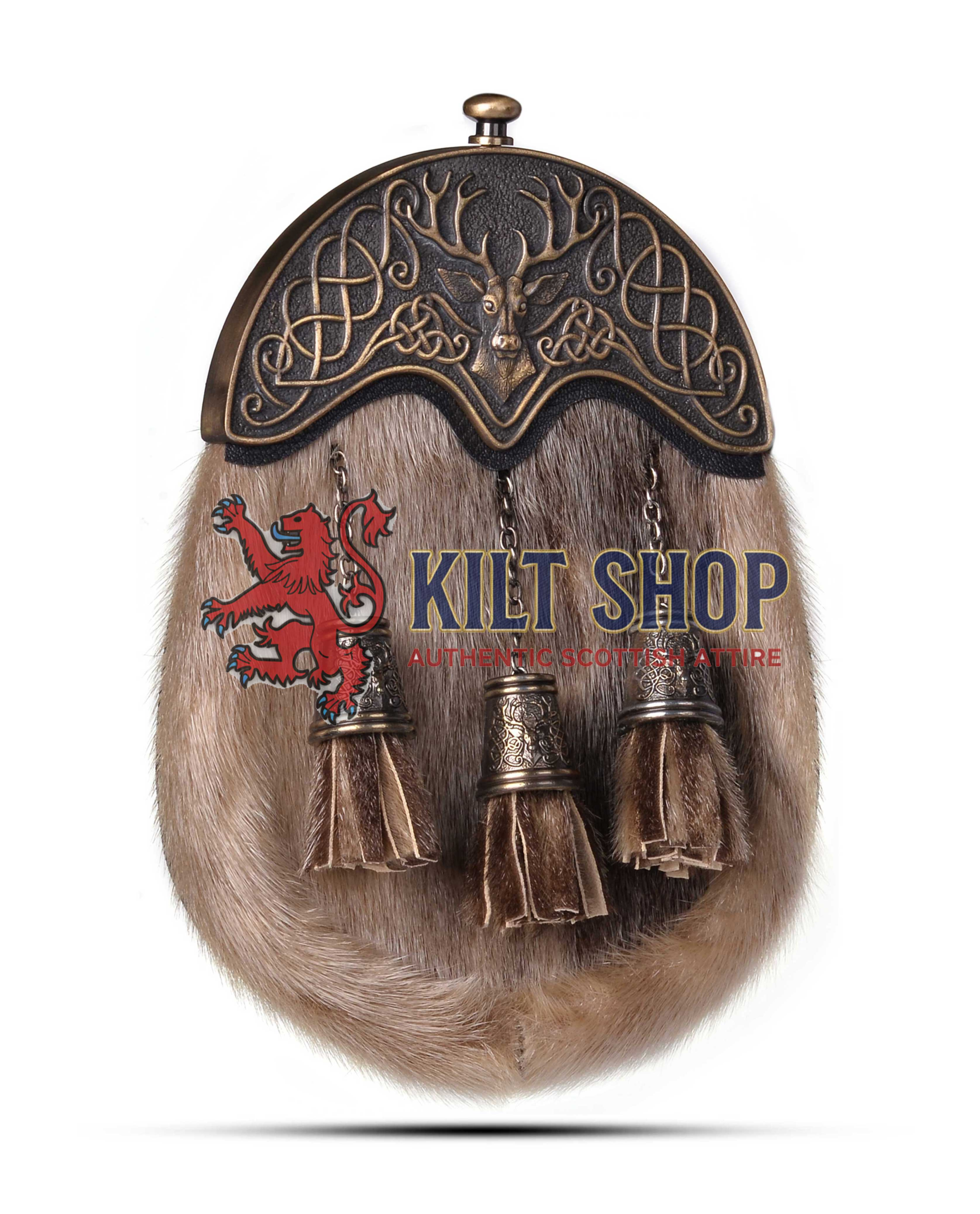 Brass Stag Head Seal Fur Full Dress Sporran