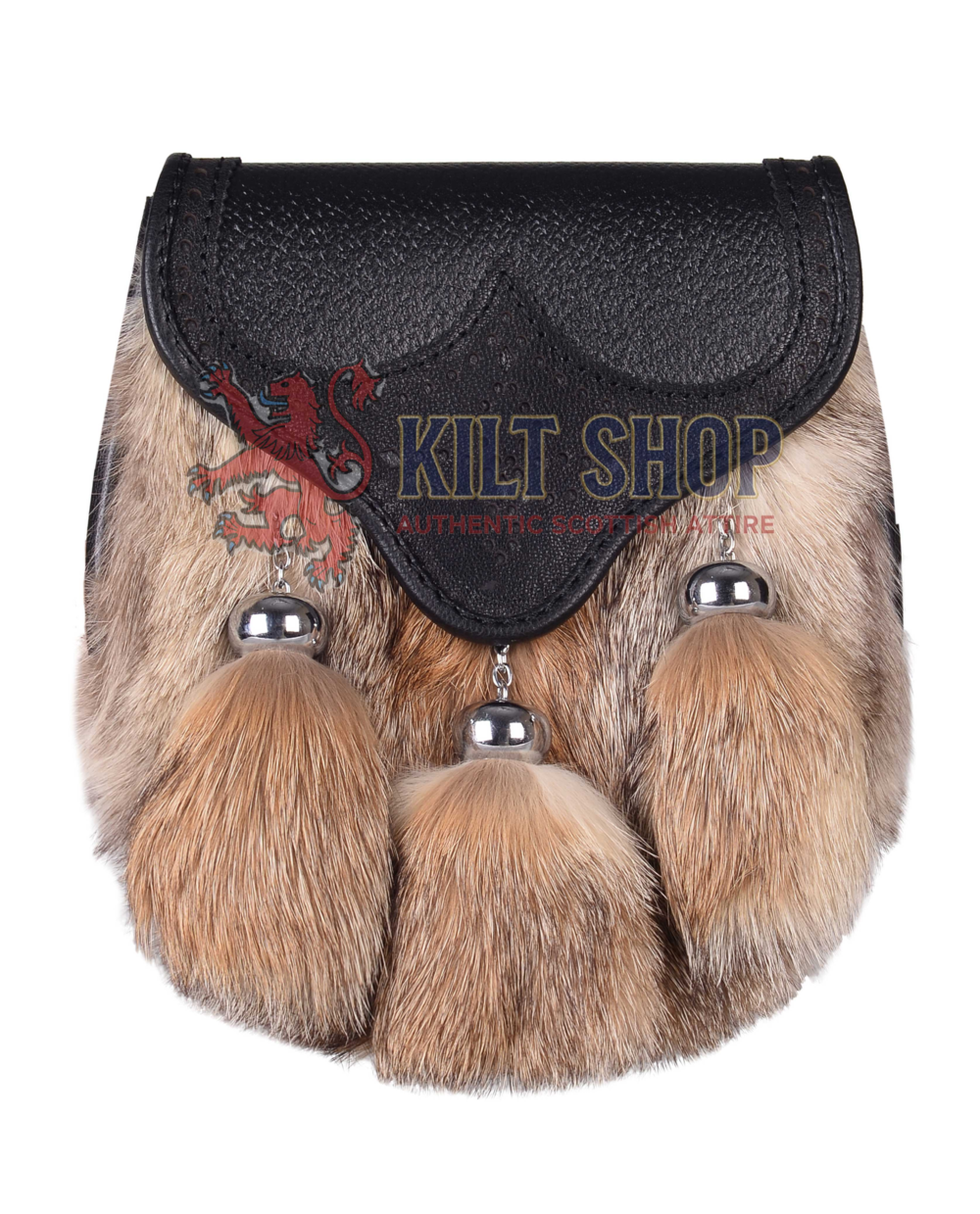 Coyote Fur Black Leather Sporran Bumble Bee Flap
