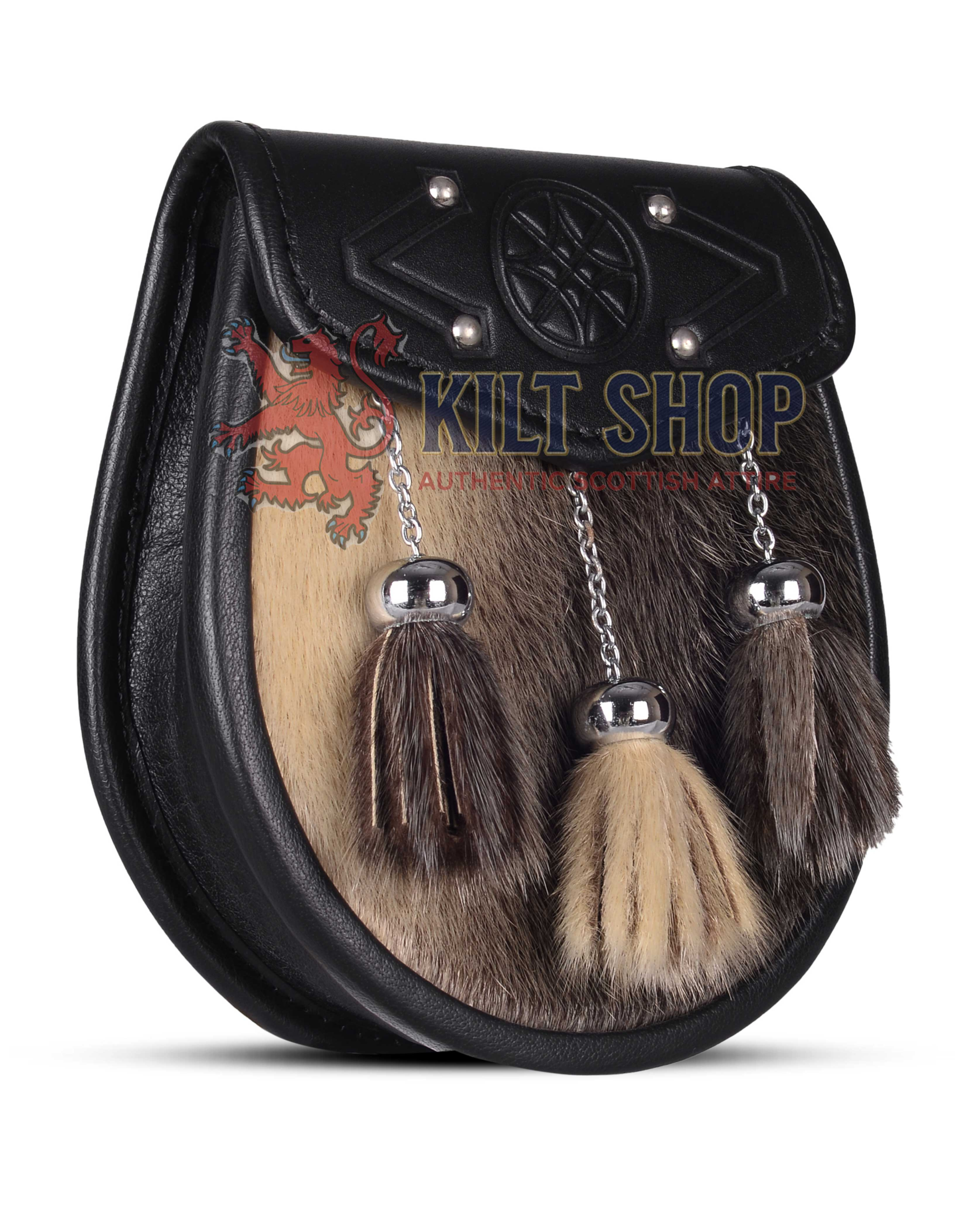 Special Embossed Black Leather Seal Fur Semi Dress Sporran