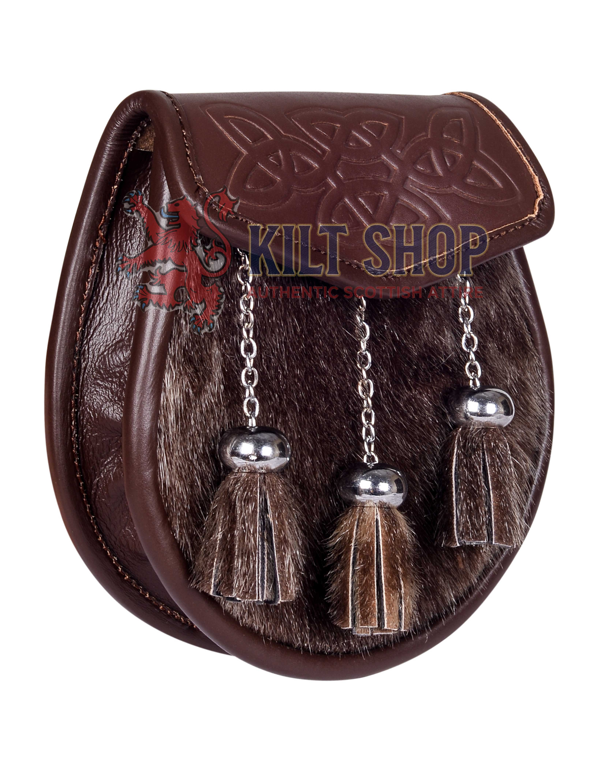 Special Embossed Brown Leather Seal Fur Smei Dress Sporran