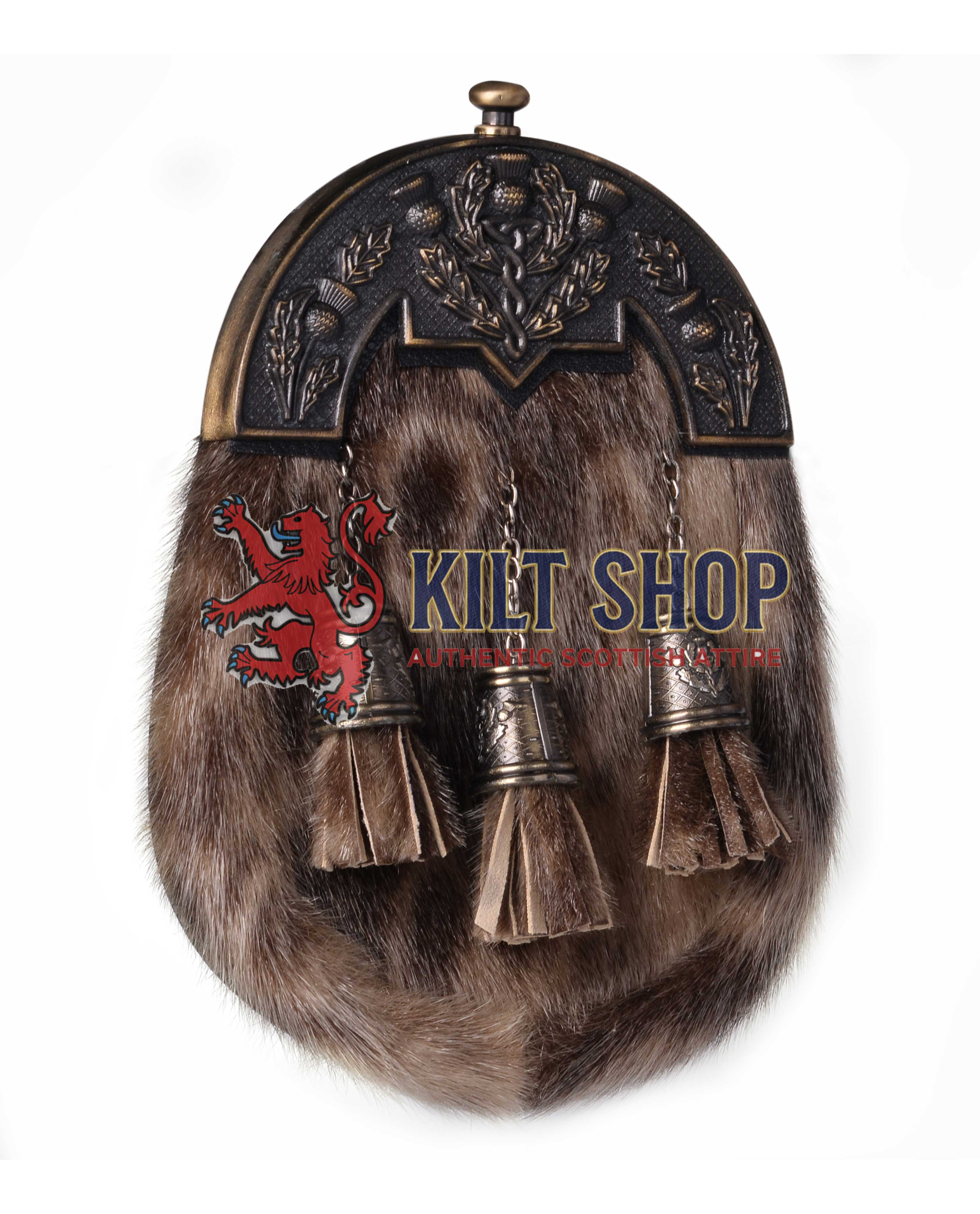 Brass Thistle Seal Fur Full Dress Sporran