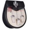 Thistle Emblem Black Leather White Fur Semi Dress Sporran