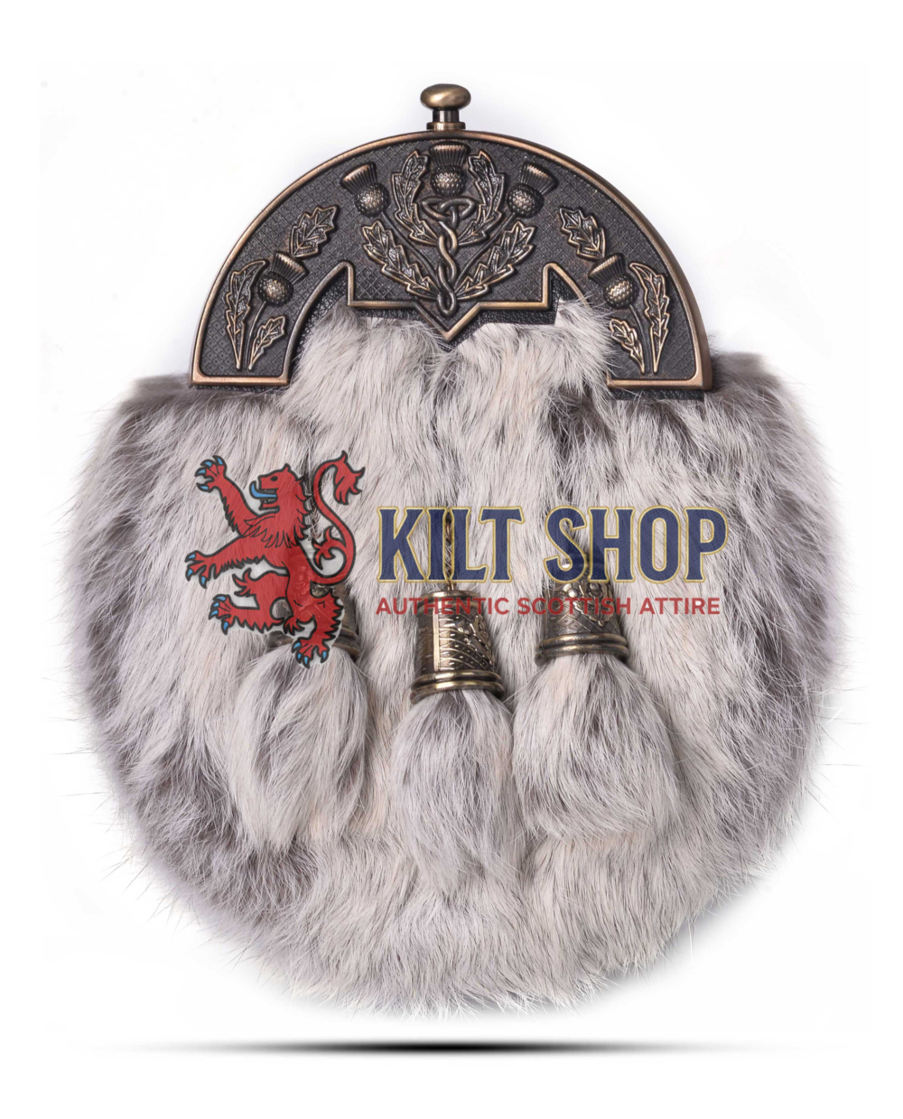 Brass Thistle Semi White Fur Full Dress Sporran