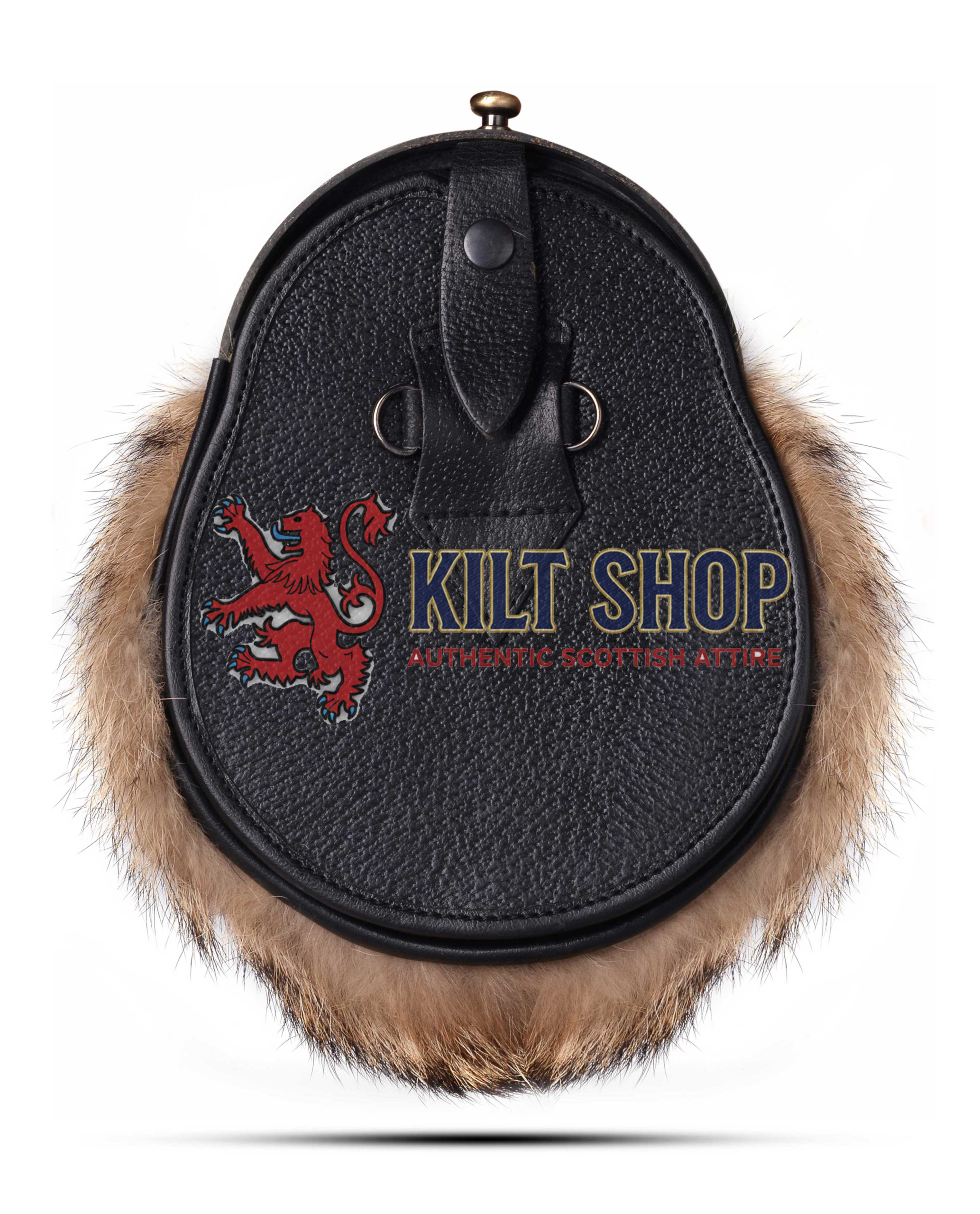 Brass Highland Cow Coyote Fur Full Dress Sporran